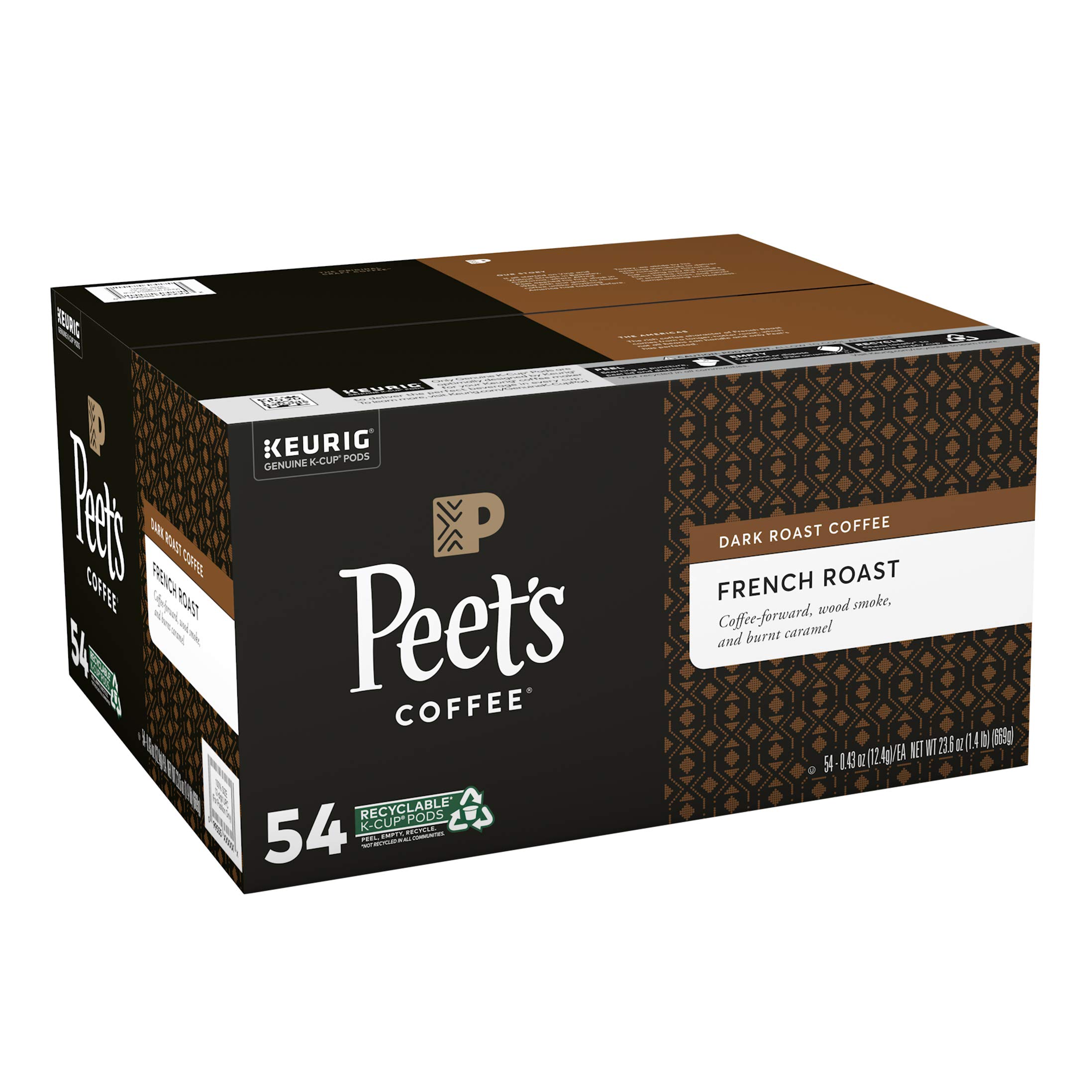 Peet's Coffee French Roast & Café Domingo Medium Roast K-Cup Pods - 54 Count (Pack of 1) for Keurig Brewers | Single Serve Coffee for Home & Office Use