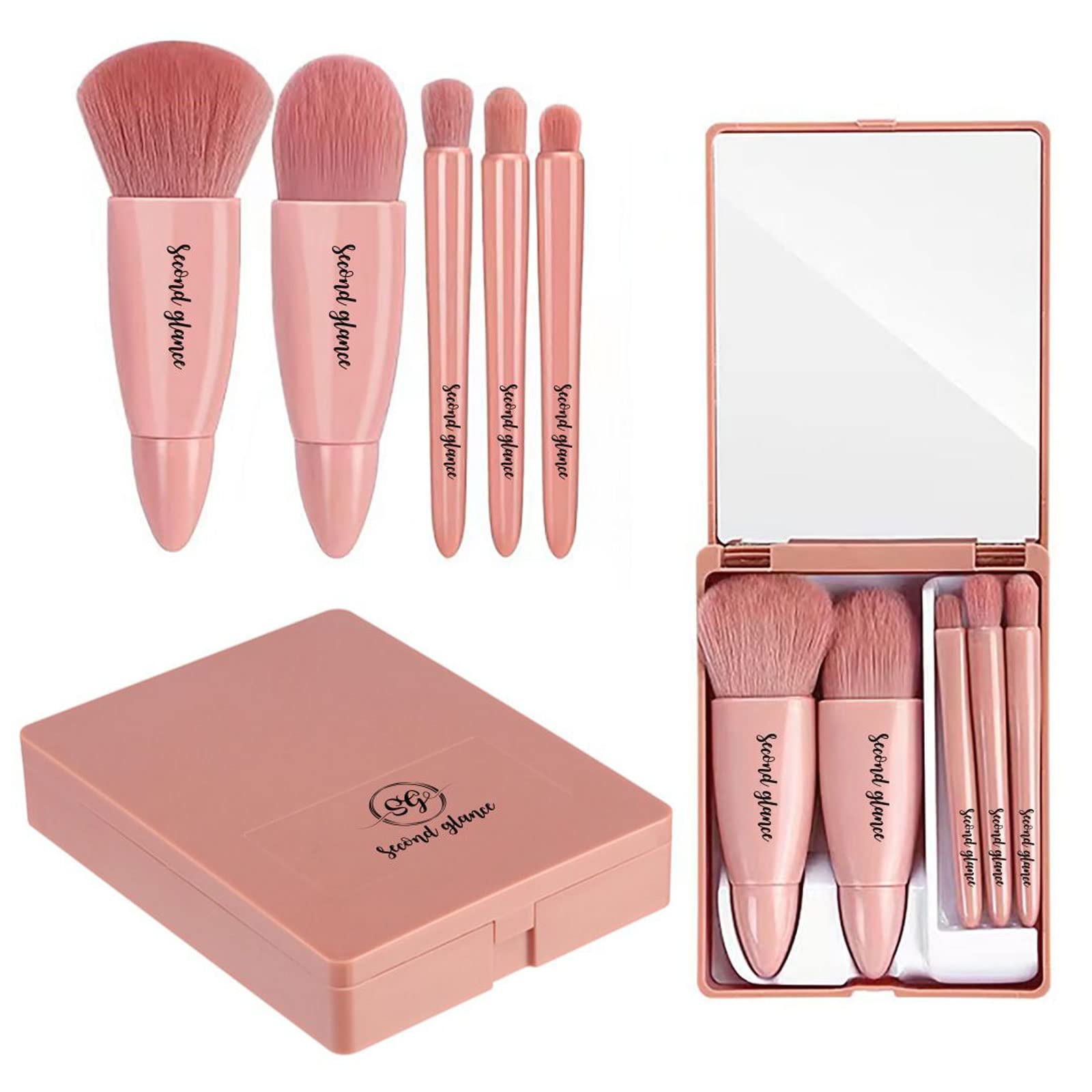 Second Glance Travel Compact Brush Set - Portable Makeup Brush Kit for On-the-Go | Perfect for Travel, Gym & Touch-Ups
