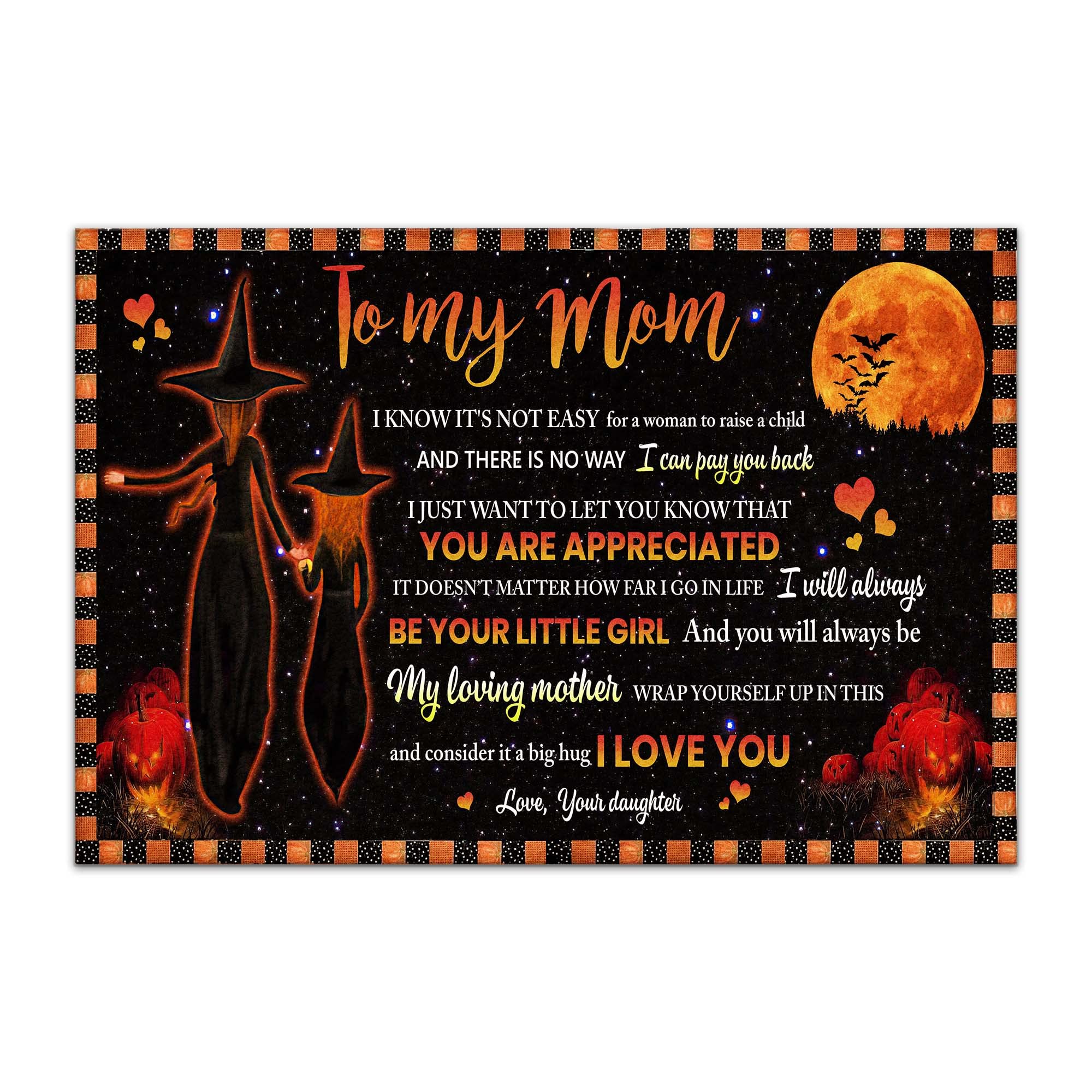 Halloween Doormat - Witch to My Mom I Love You from Your Daughter - Non-Slip Welcome Mat for Front Door Decor - Perfect Housewarming Gift for Mom - Great for Halloween Decorations & Front Porch Welcome