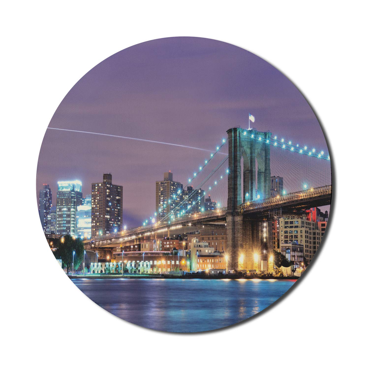 Ambesonne Round Non-Slip Rubber Gaming Mouse Pad - 8 Inch Brooklyn Bridge New York City Design for Computers & Office Use | Perfect for Gamers, Graphic Designers & Home Office Setup