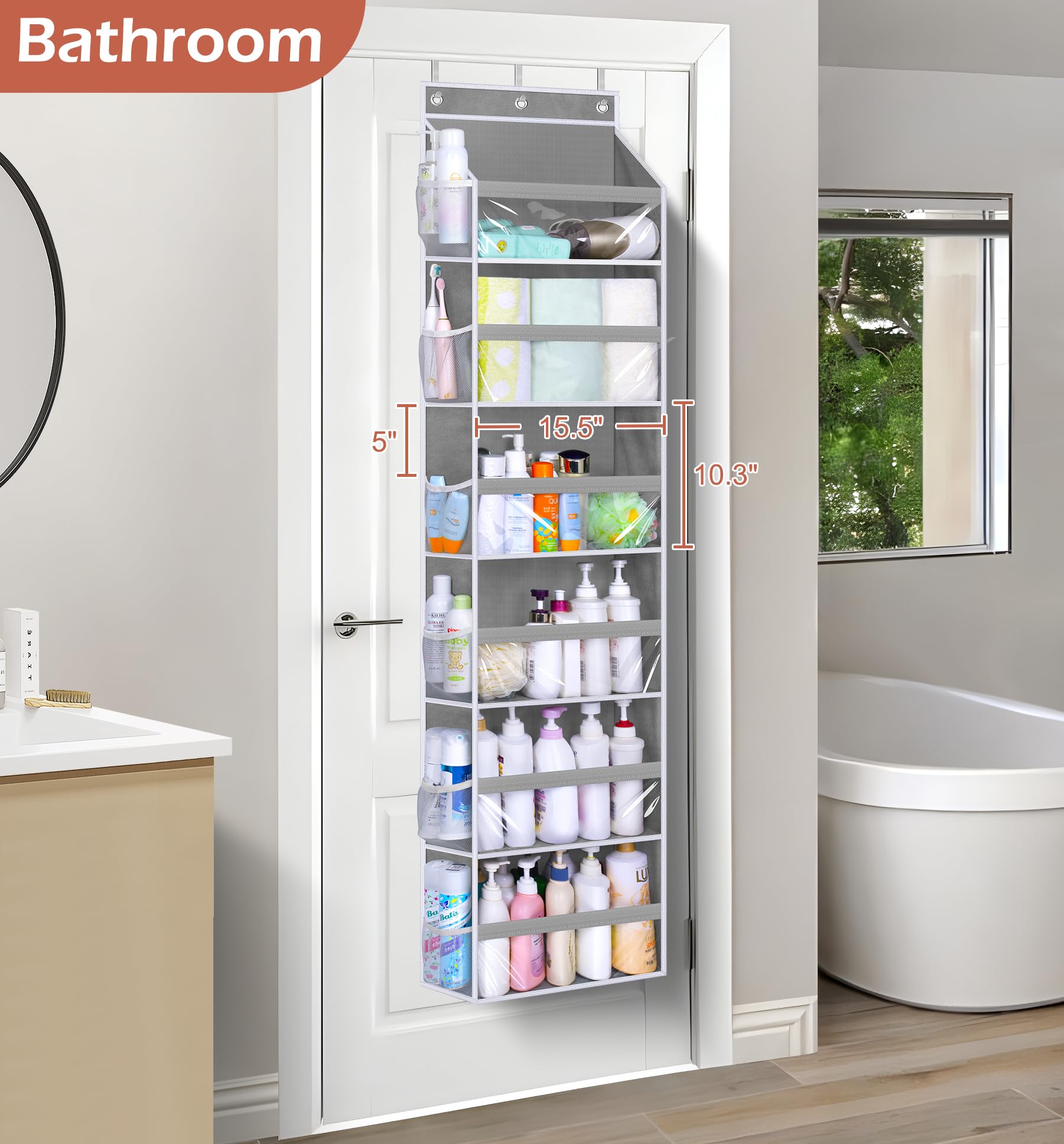 MISSLO Over The Door Organizer - 6 Large Pockets & 12 Side Pockets Hanging Storage for Closet, Bathroom, Pantry | Heavy Duty Baby Organizer for Nursery, Clothes, Toys & Diapers | Space Saving Solution for Bedroom & Home Organization