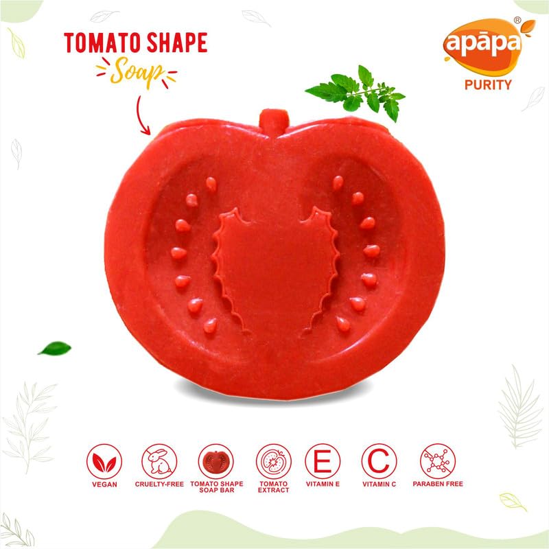 Apapa Tomato Soap for Dark Spots & Acne - Natural Brightening with Vitamin E & Fruit Extracts - De-Pigmentation, Tan Removal & Glowing Skin - Cruelty-Free Vegan Face & Body Cleanser (125g) - Perfect for Daily Skincare Routine & Acne-Prone Skin