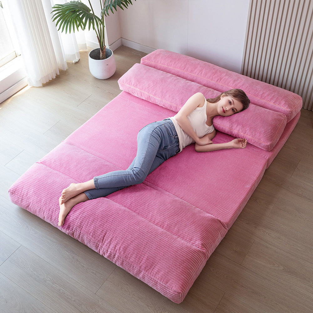 MAXYOYO Folding Sofa Bed - Extra Wide Corduroy Floor Bed in Pink | Convertible Sleeper for Small Spaces, Guest Room & Dorm | Comfortable Lounge Chair for Living Room, Bedroom & Office