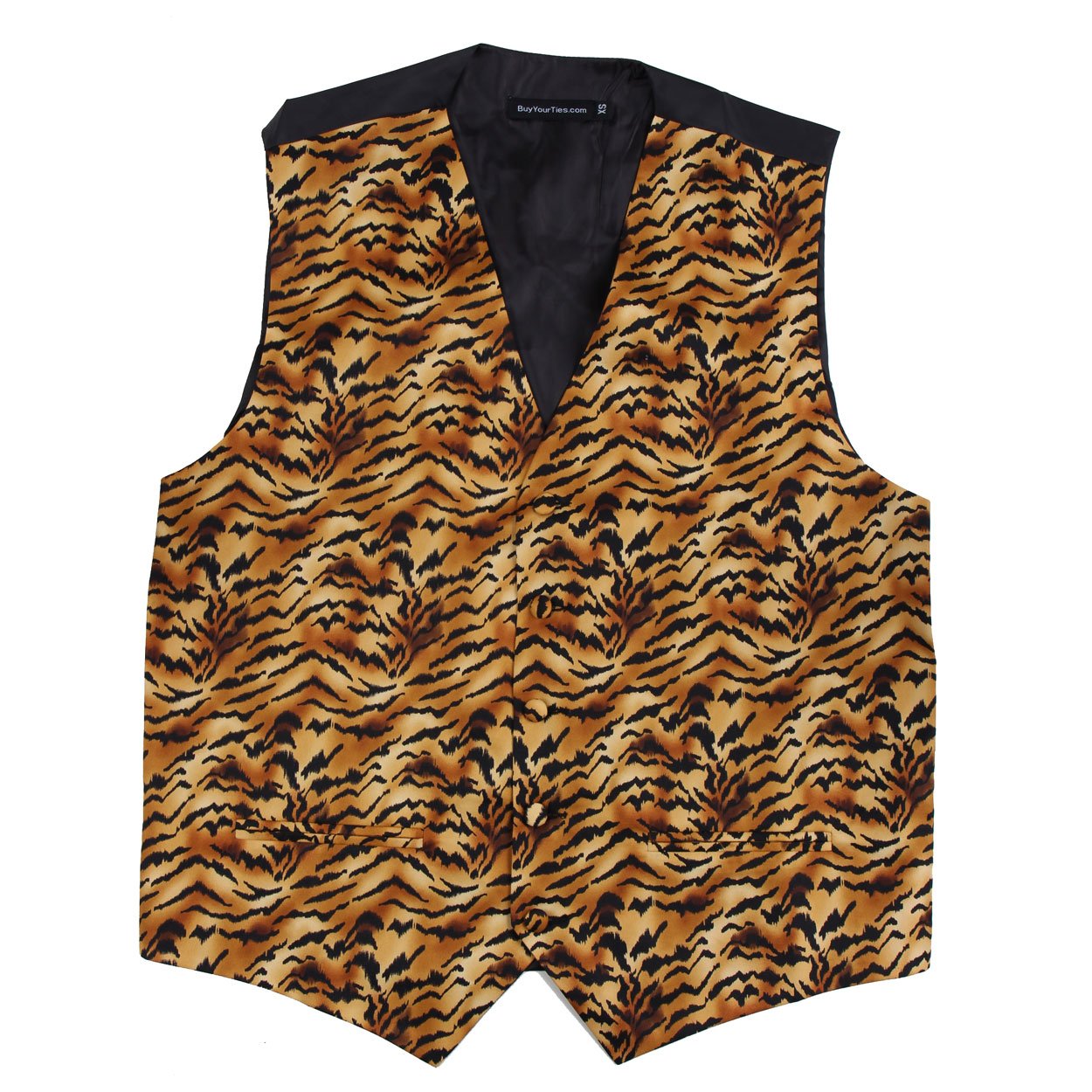 BUYYOURTIES Men's Tiger Print Tuxedo Vest - Formal Prom Wedding Party Wear - Stylish Animal Print Waistcoat for Groom, Best Man & Special Occasions