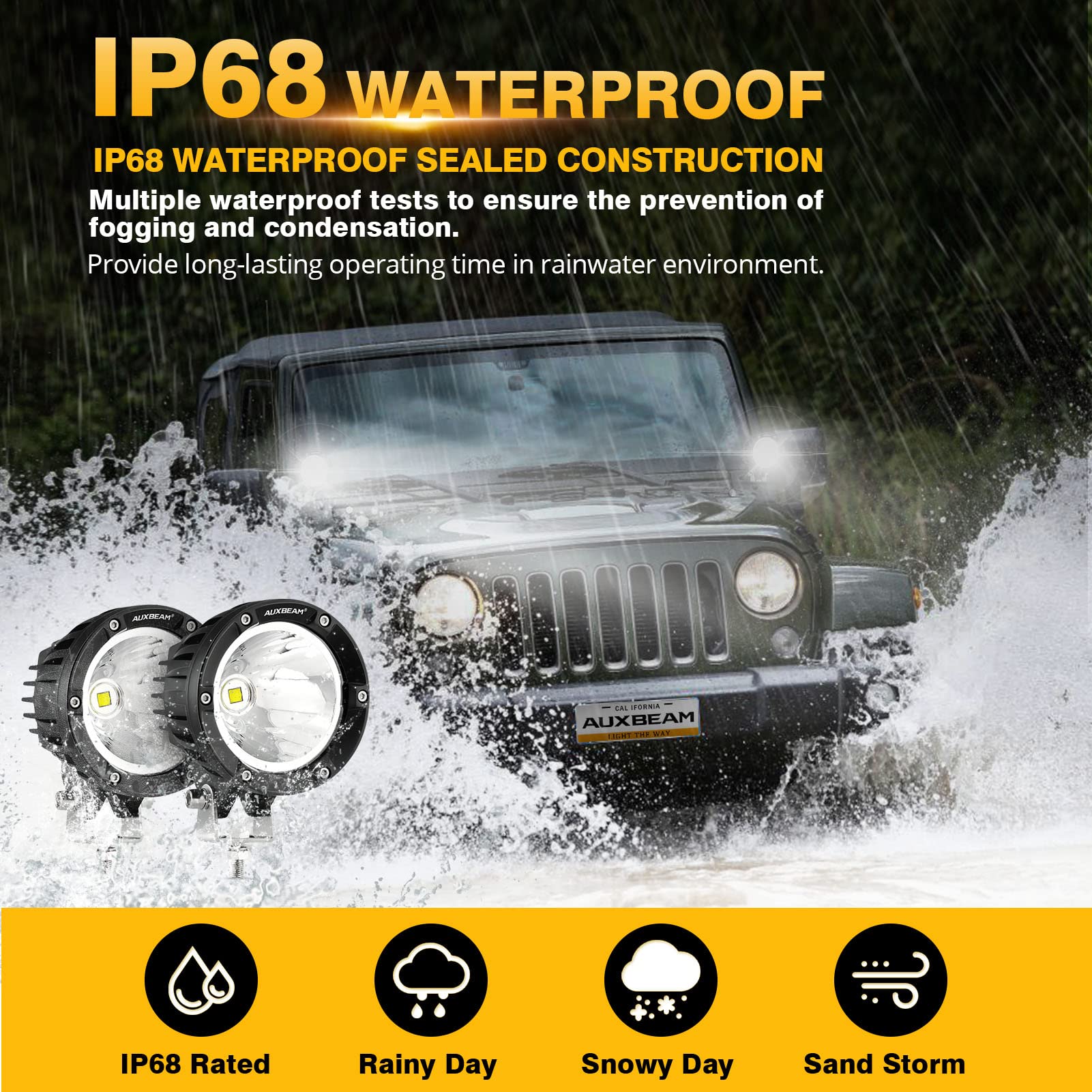 Auxbeam 4 Inch 72W Round LED Pods - Super Bright Off Road Driving Spot Lights, Offroad Light Bar for Trucks, Jeep, ATV, Motorcycle - Perfect for Bumper, A-Pillar, Ditch Lighting & Night Off-Road Adventures