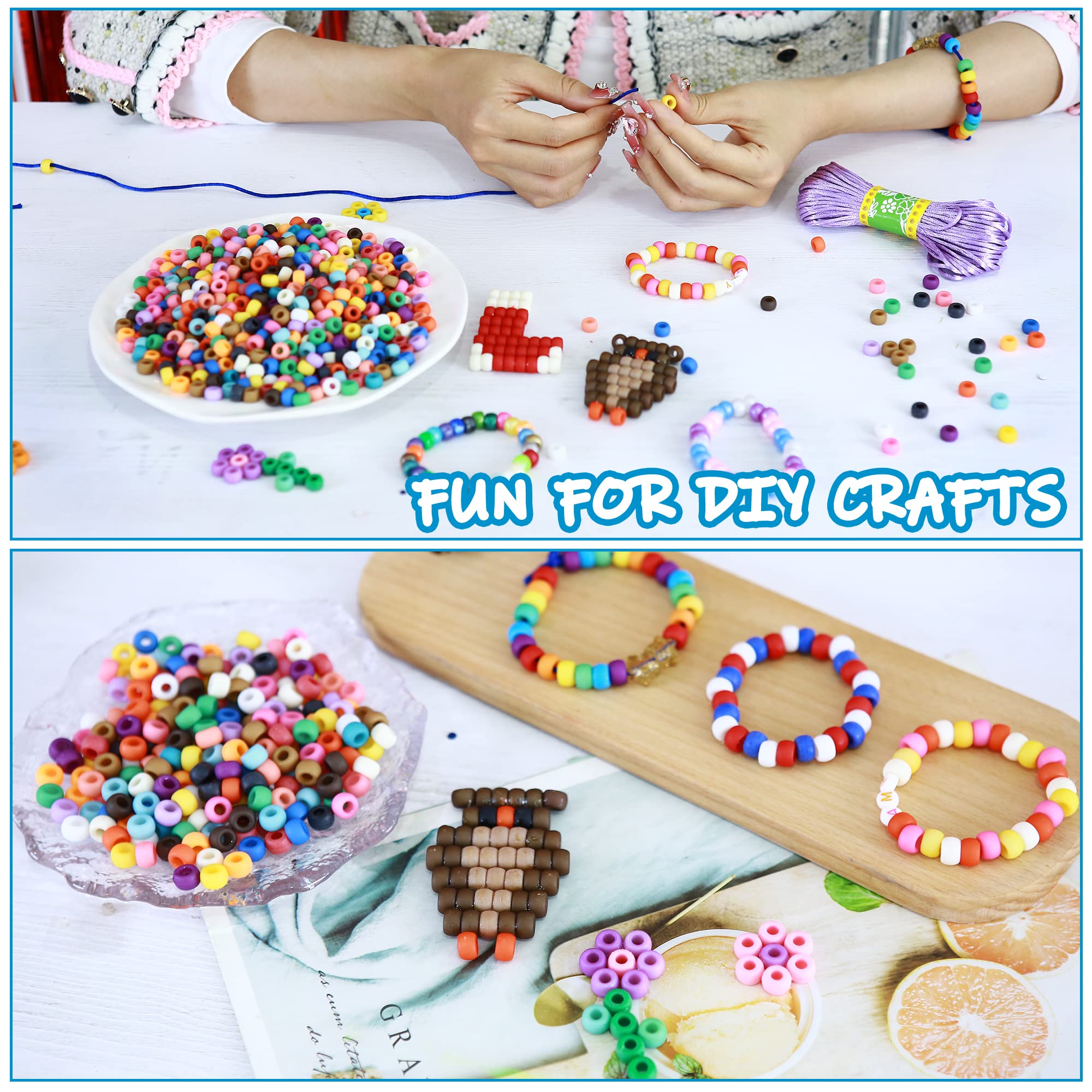 Megoogo 3300 PCS 9MM Mixed Color Frosted Plastic Pony Beads for DIY Bracelet Making, Necklace & Keychain Craft Supplies - Perfect for Kids Jewelry Making, Friendship Bracelets & Party Favors