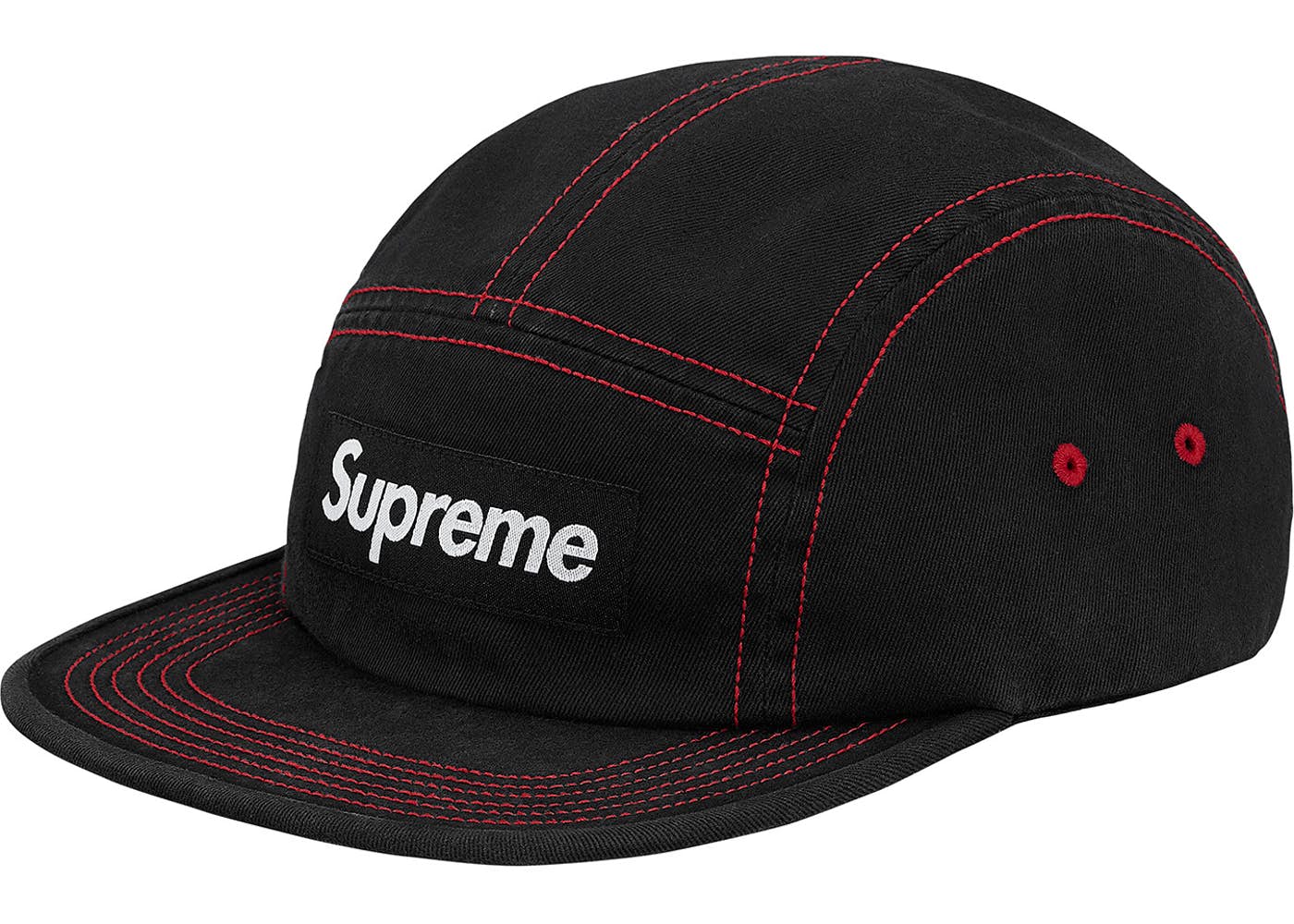 Supreme Contrast Stitch Camp Cap (SS18) - Black Snapback Hat for Men & Women - Streetwear Fashion Accessory for Urban Style & Outdoor Activities