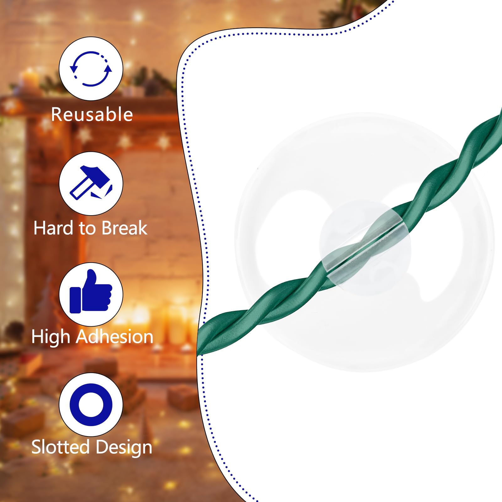 100 Pcs Christmas Light Suction Cups - Heavy Duty Window Glass Hooks for Holiday String Lights & Xmas Decorations - Perfect for Indoor/Outdoor Seasonal Lighting, Home & Party Decoration