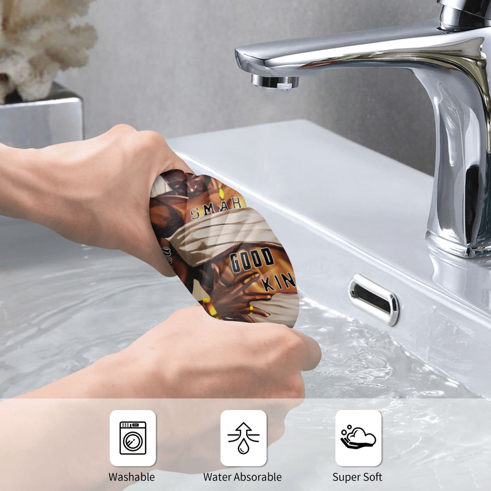 African Queen & King Black Crown Hand Towels Set of 2 - 27.5x16 Inch Absorbent Soft Bath Towels for Bathroom, Kitchen, Yoga, Gym, Spa & Hotel Use - Decorative Cotton Towels for Royal Luxury Home Decor