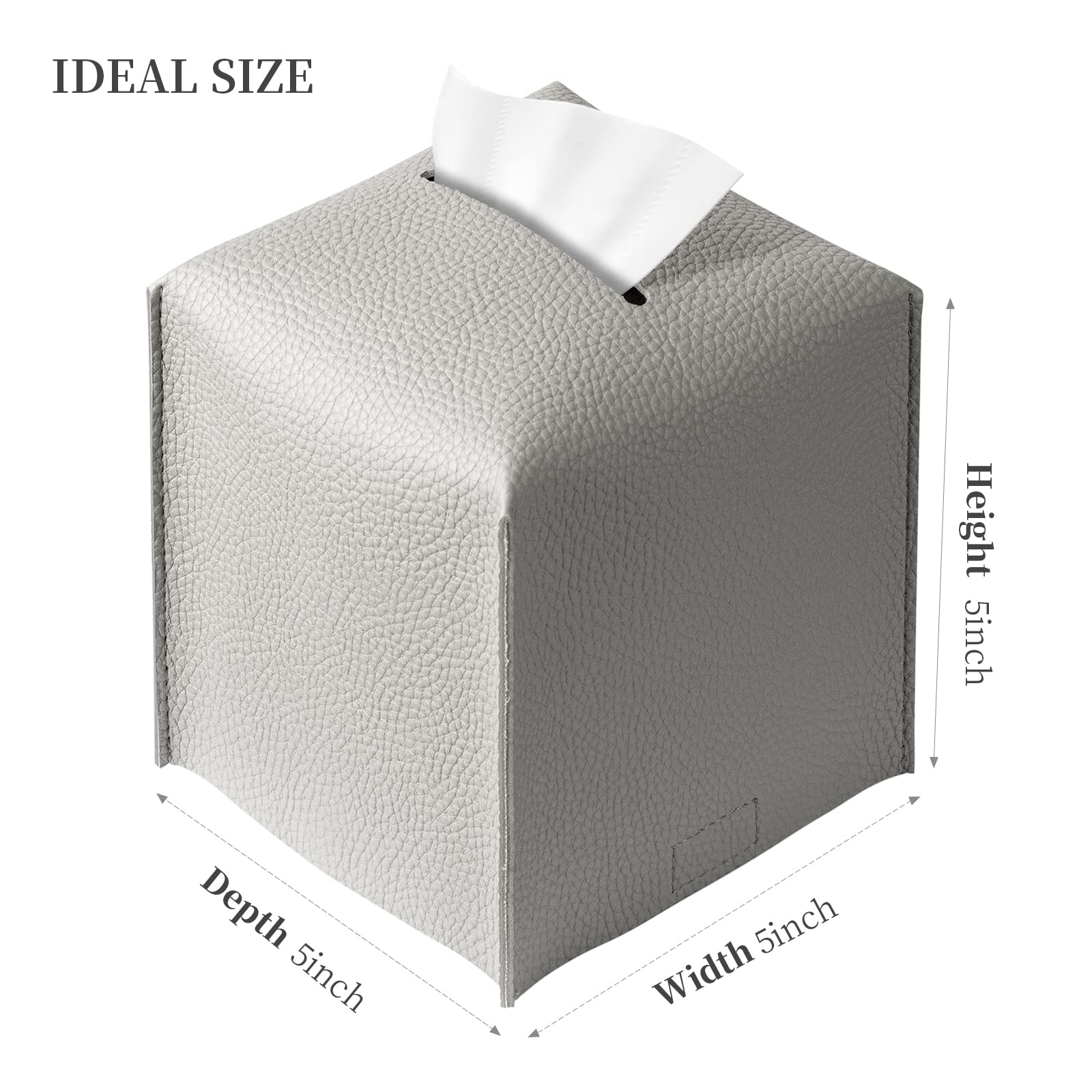 REGELETO 2 Pack Grey PU Leather Tissue Box Cover - Modern Square Tissue Holder with Bottom Belt for Home, Office, Car & Hotel Decor - 5