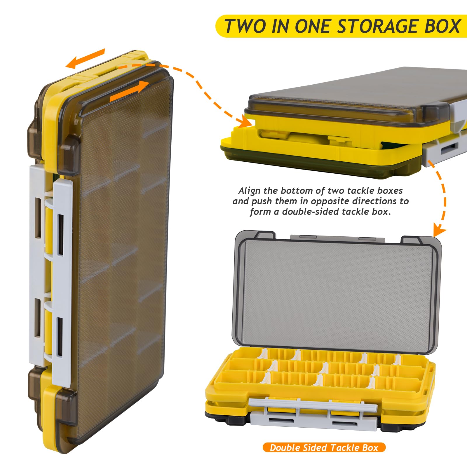 **QualyQualy 2-Pack Small Fishing Tackle Box Organizer with Removable Dividers – Durable Plastic Storage Box for Fishing Gear (Yellow) – Perfect for Anglers, Camping & Outdoor Adventures**