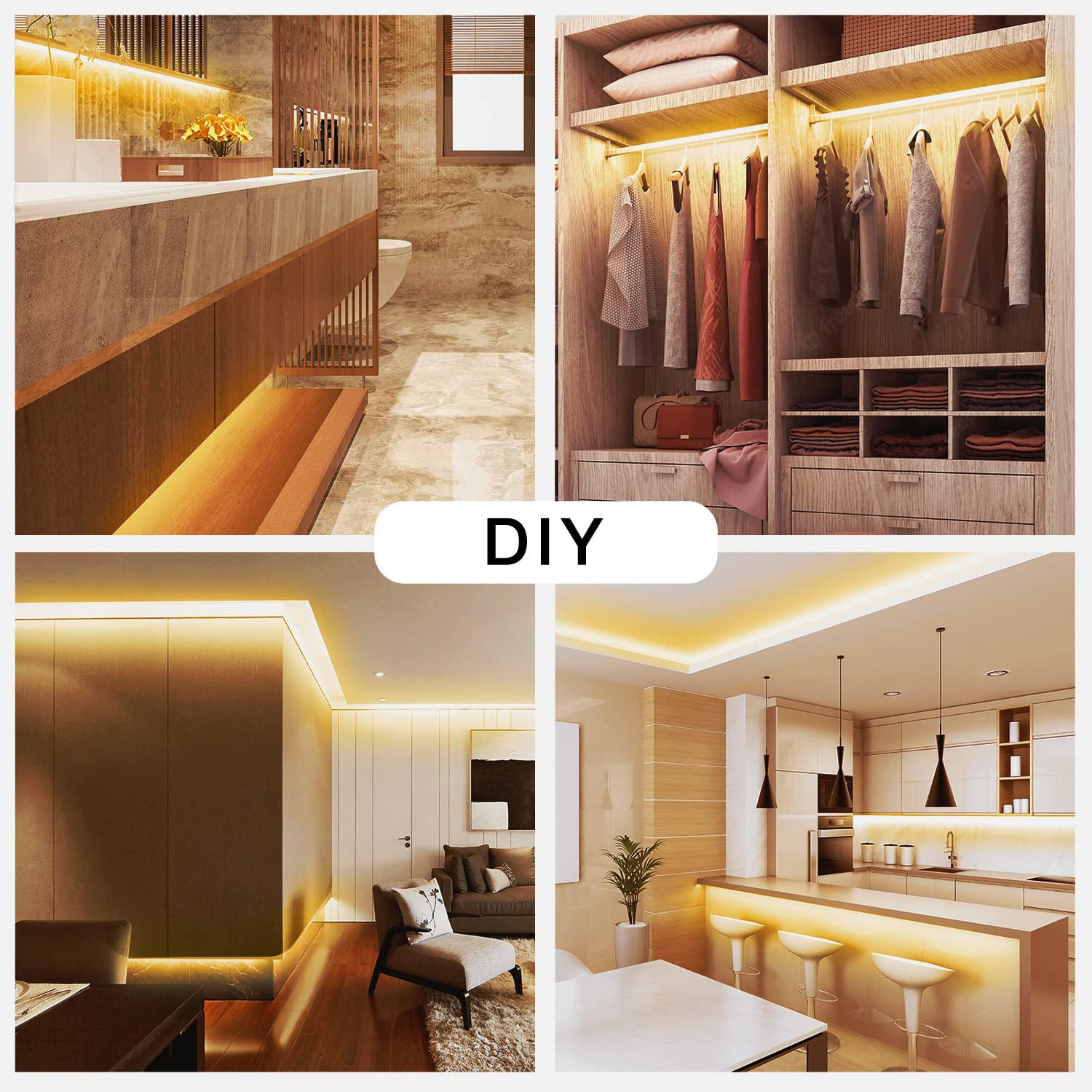DAYBETTER 16.4ft Warm White LED Strip Lights - 3000K Dimmable Rope Light, Super Bright 12V LED Tape for Bedroom, Kitchen, Mirror & Home Decor - Perfect for Accent Lighting, Under Cabinet Illumination, and DIY Interior Design Projects