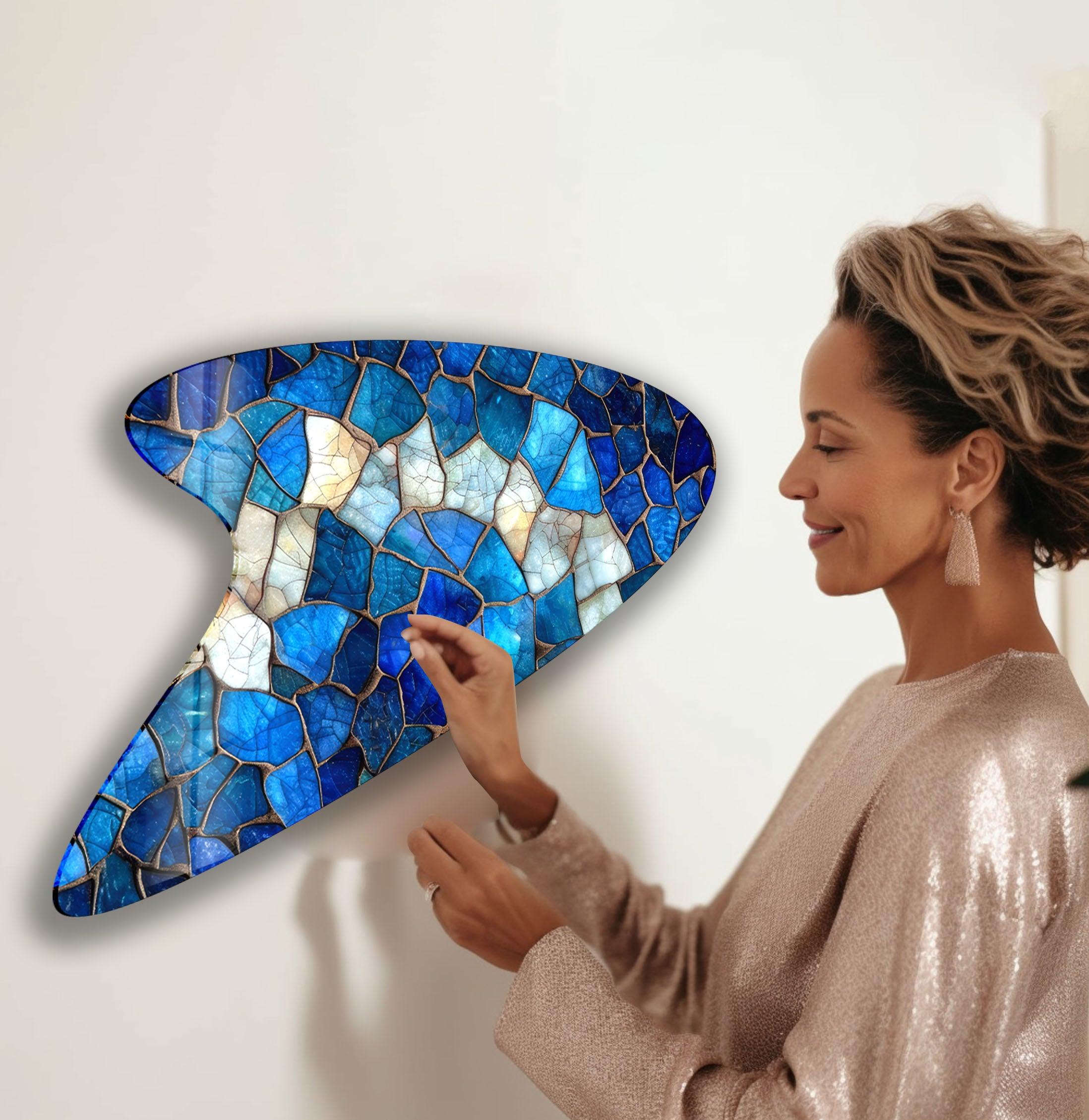 Blue Stained Glass Wall Art - Handcrafted Decorative Panel for Living Room, Bedroom & Office Decor - Perfect for Home & Business Interior Design