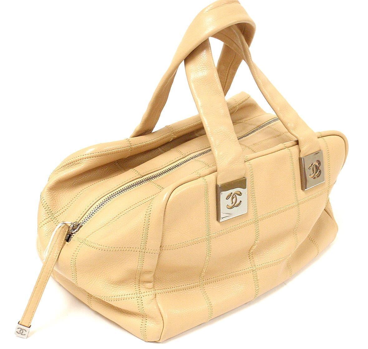 Authentic 2004 Chanel Lax Square Stitch Cafe O'Lait Soft Caviar Leather Handbag - Luxury Vintage Purse for Women, Perfect for Date Night & Special Occasions