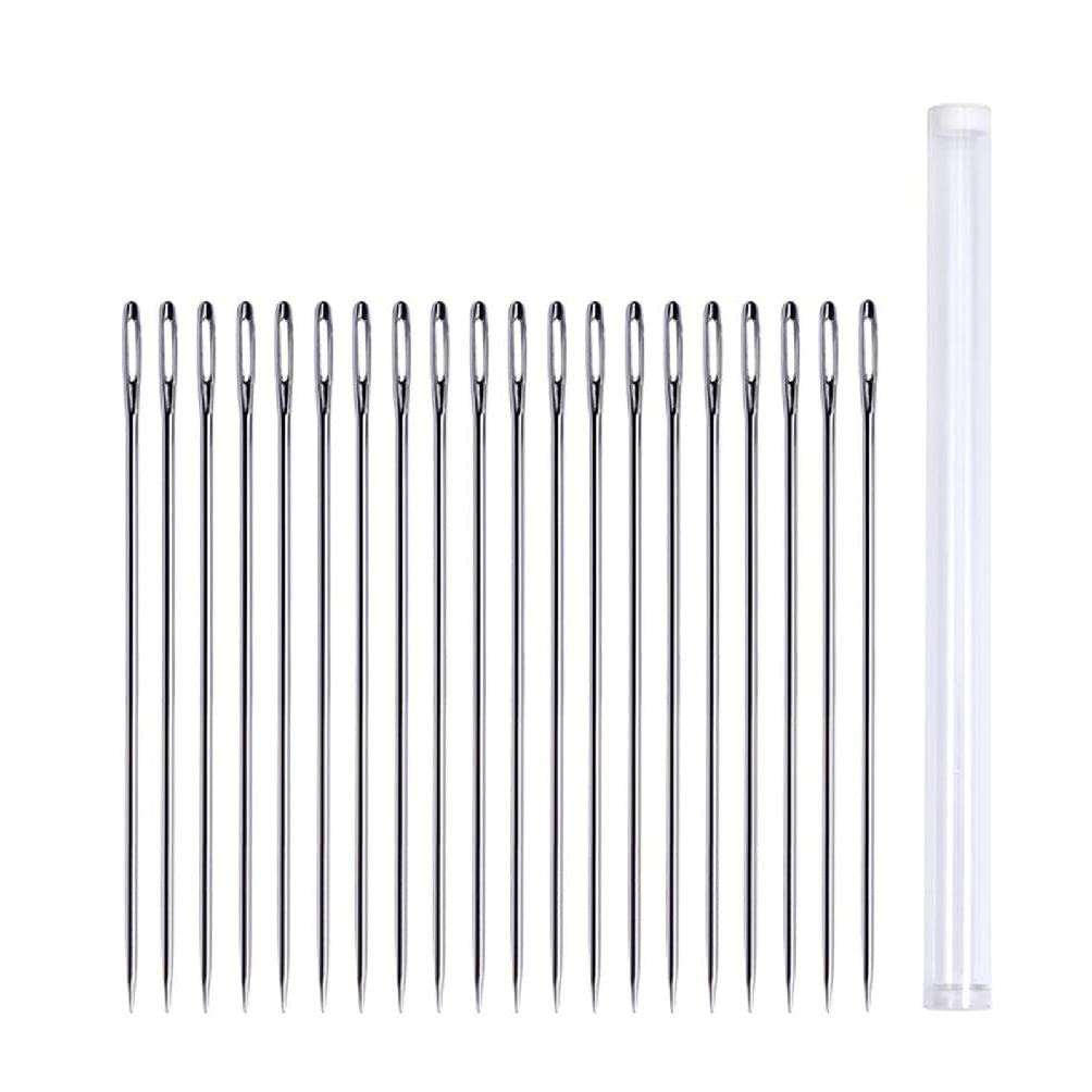 20Pcs Metal Big Eye Needles with Storage Bottle - Long Sewing Needles for DIY Embroidery, Needlework & Fabric Crafts | Perfect for Hand Embroidery, Cross Stitch & Quilting Projects