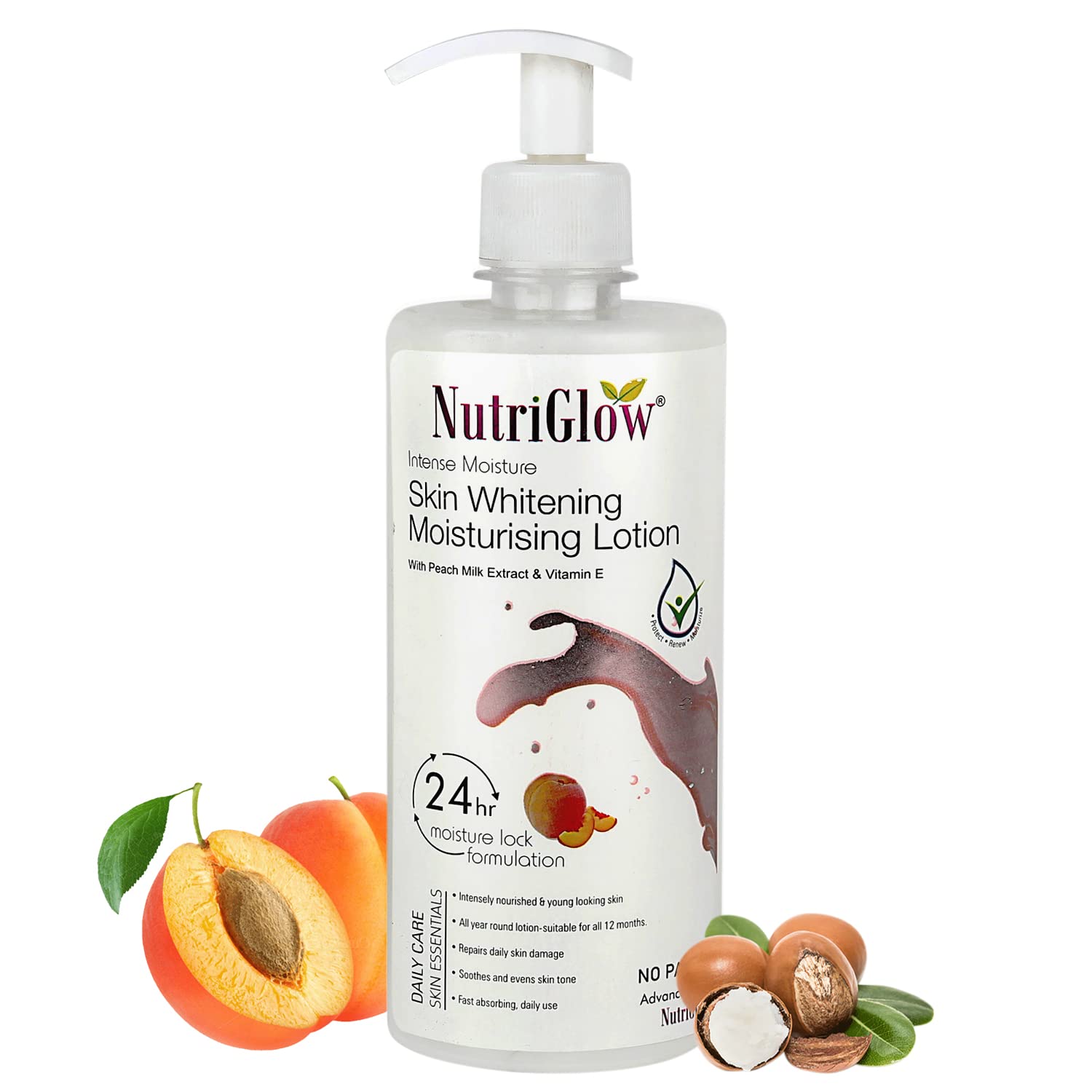 NutriGlow Intense Moisture Body Lotion with Peach Milk Extract & Vitamin E - Deep Hydration for Dry, Itchy Skin - 500ml for All Skin Types - Perfect for Daily Use, After Shower & Winter Skin Care
