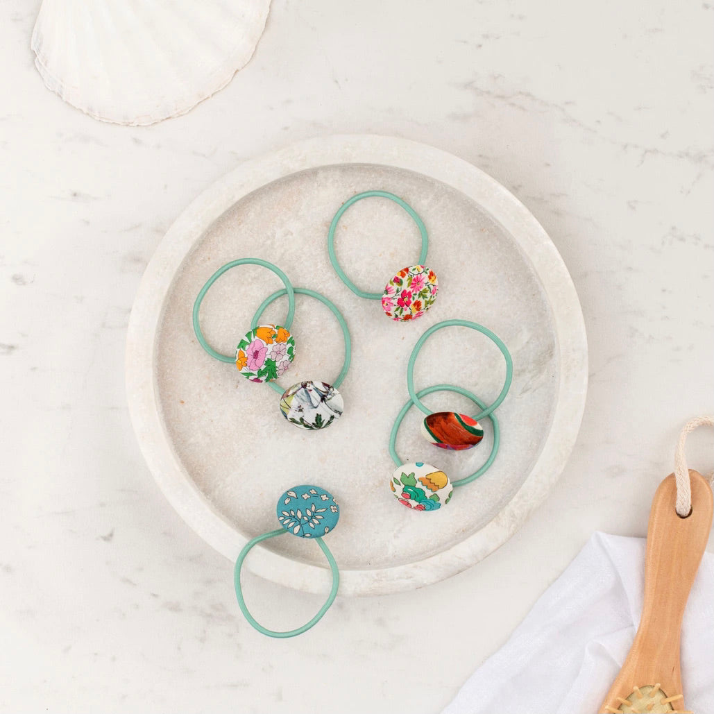 Liberty Print Button Bobble Set by Annas of Australia - Stylish Hair Accessories for Women, Girls & Teens - Perfect for School, Parties & Everyday Wear