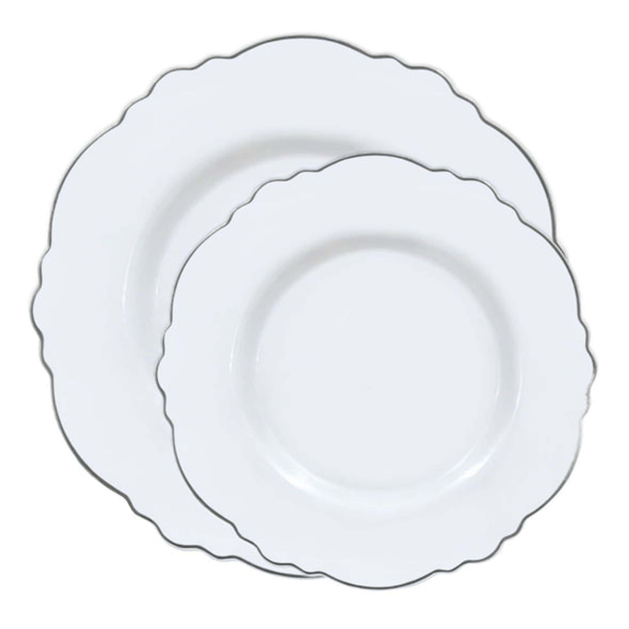Elegant Heavy Duty Disposable Plastic Dinnerware Sets - Blossom Rim Design Plates for Wedding, Birthday Party & Special Events (White with Silver, 120-Piece Value Set) | Perfect for Catering, Banquets & Large Gatherings
