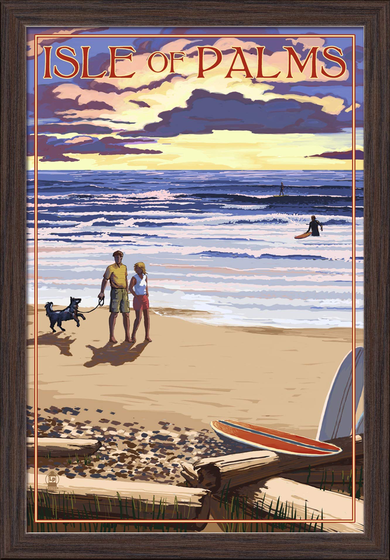 16x24 Giclee Fine Art Print - Isle of Palms South Carolina Sunset Beach Scene in Recycled Wood Frame (Espresso Brown) - Perfect for Coastal Home Decor, Living Room Wall Art & Beach House Interior Design