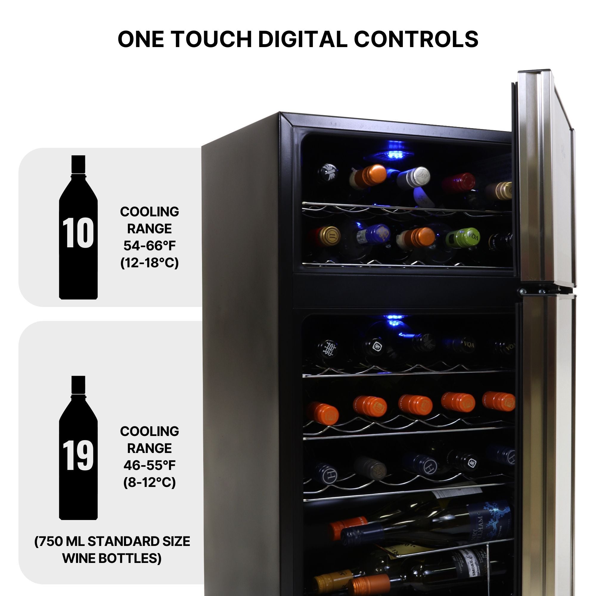 Koolatron 29 Bottle Dual Zone Wine Cooler - 3 cu ft (86L) Compressor Wine Fridge for Red, White & Sparkling Wines | Freestanding Wine Cellar for Home Bar, Kitchen, Apartment | Black Compact Wine Storage Solution | Perfect for Entertaining & Wine Collecting
