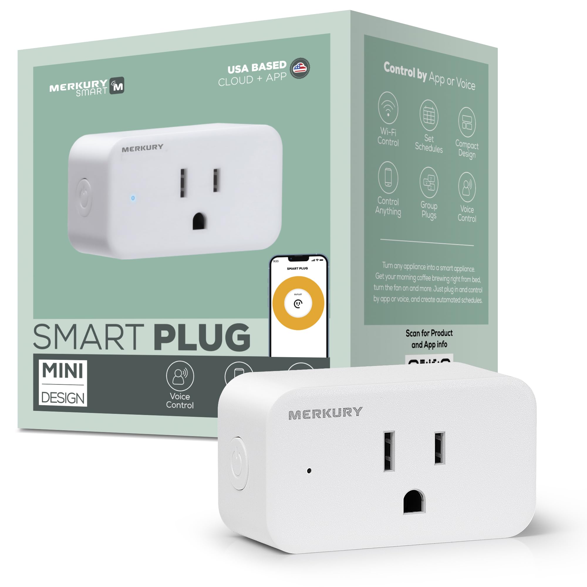 Merkury Smart Plugs - WiFi Outlet with Alexa & Google Home Compatibility, Smart Socket with Timer & Remote App Control, 2.4GHz Only - Perfect for Home Automation & Smart Lighting Control