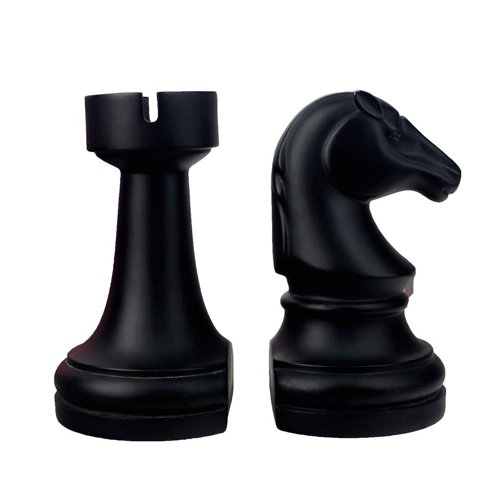 Decorative Chess Bookends - Heavy Duty Black Book Supports for Office & Home - Unique Desk & Bookrack Decor - 7