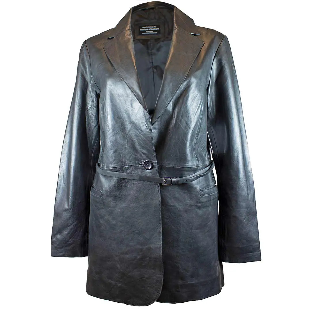 BOL Women's Genuine Leather Trench Coat with Adjustable Waist Belt - Stylish Fall & Winter Outerwear for Office, Dating & Special Occasions
