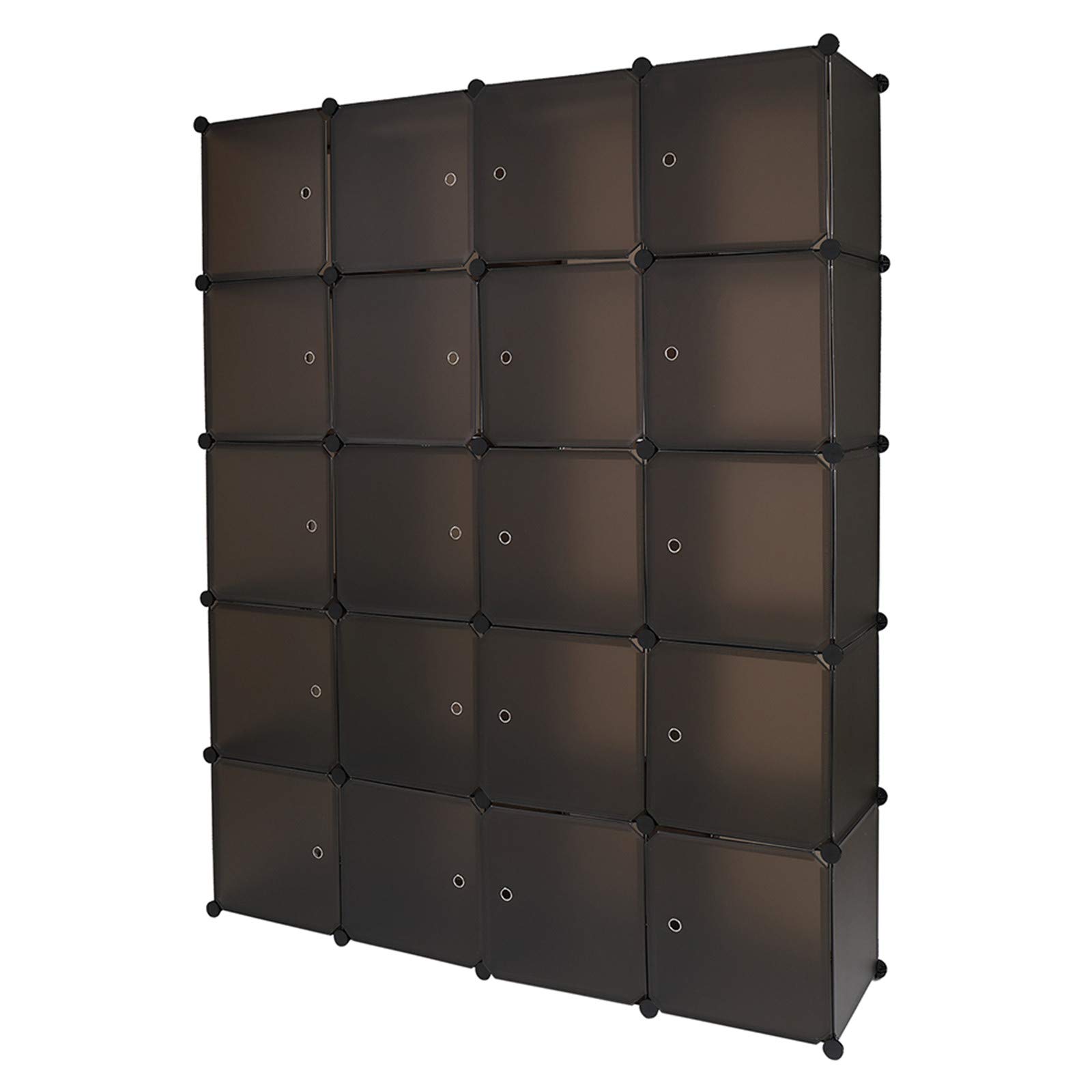Tesmula 20-Cube Stackable Plastic Storage Shelf Organizer - Modular Closet Cabinet with Hanging Rod, Multifunctional Home & Office Organization (Brown) - Perfect for Bedroom, Closet, Garage & Kids Toy Storage