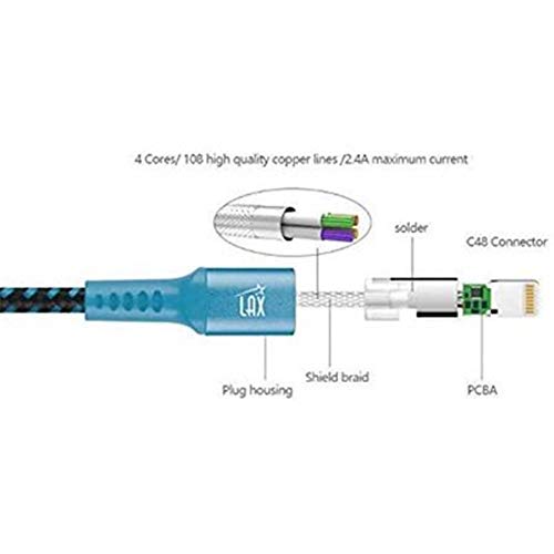 LAX Gadgets USB A to Lightning Cable - Apple MFI Certified Fast Charging & Data Sync Cable for iPhone 14/13/12/11/X/8, iPad, iPod - 4FT Durable Nylon Braided Cord - Aqua Blue (LGHT4FT-AQ) | Perfect for Home, Office & Travel Charging