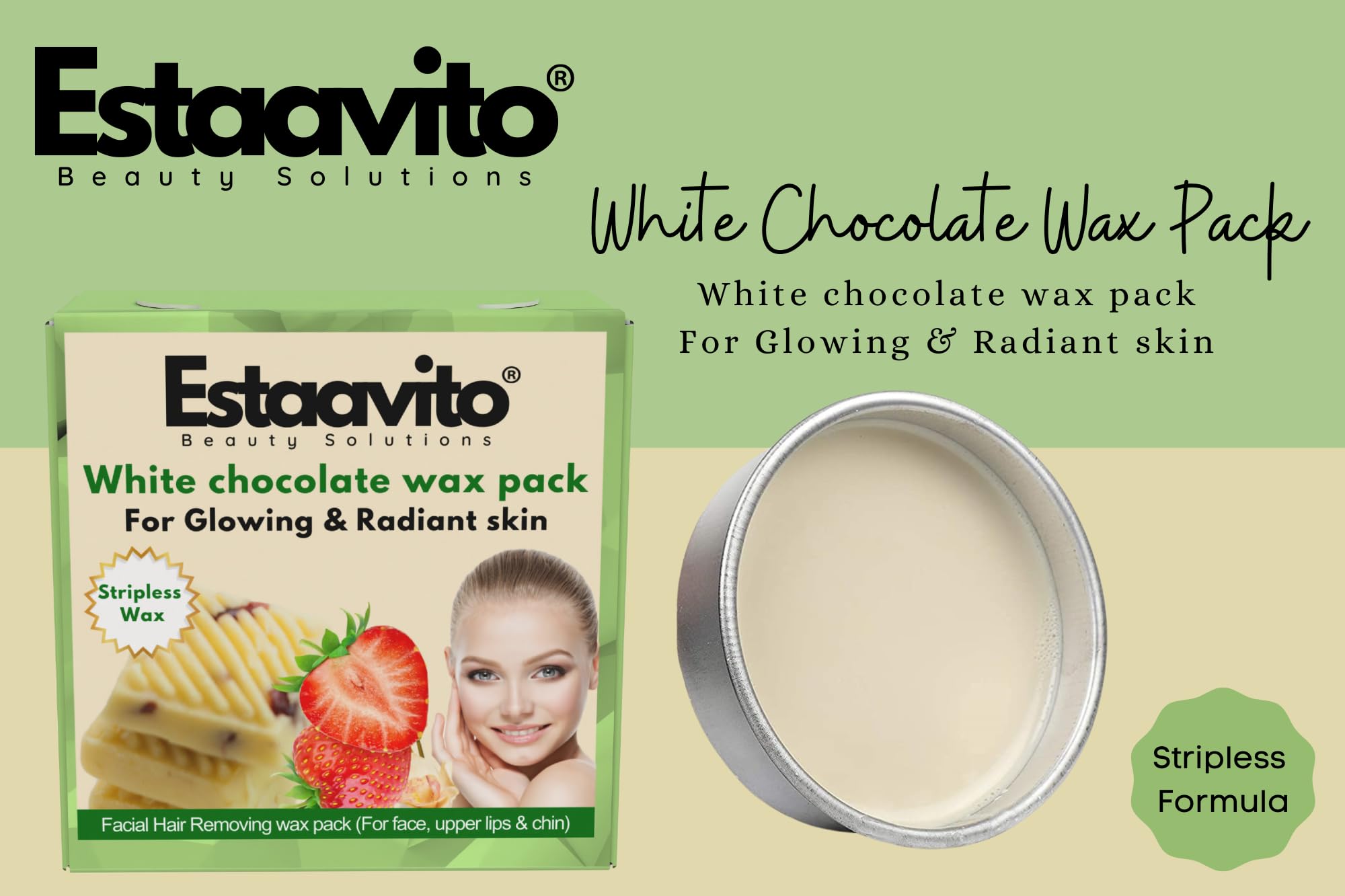 ESTAAVITO White Chocolate Wax Pack 80g - Facial Hair Removal Wax for Face, Upper Lips & Chin - Natural Katori Wax for Smooth Skin - Perfect for Home Spa & Beauty Care