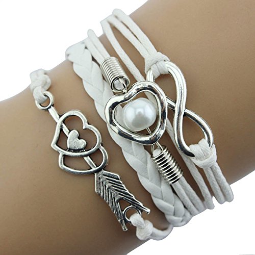 Infinity Love Heart Pearl & Antique Leather Charm Bracelet for Women - Elegant Friendship Gift for Her, Perfect for Anniversaries, Birthdays & Special Occasions