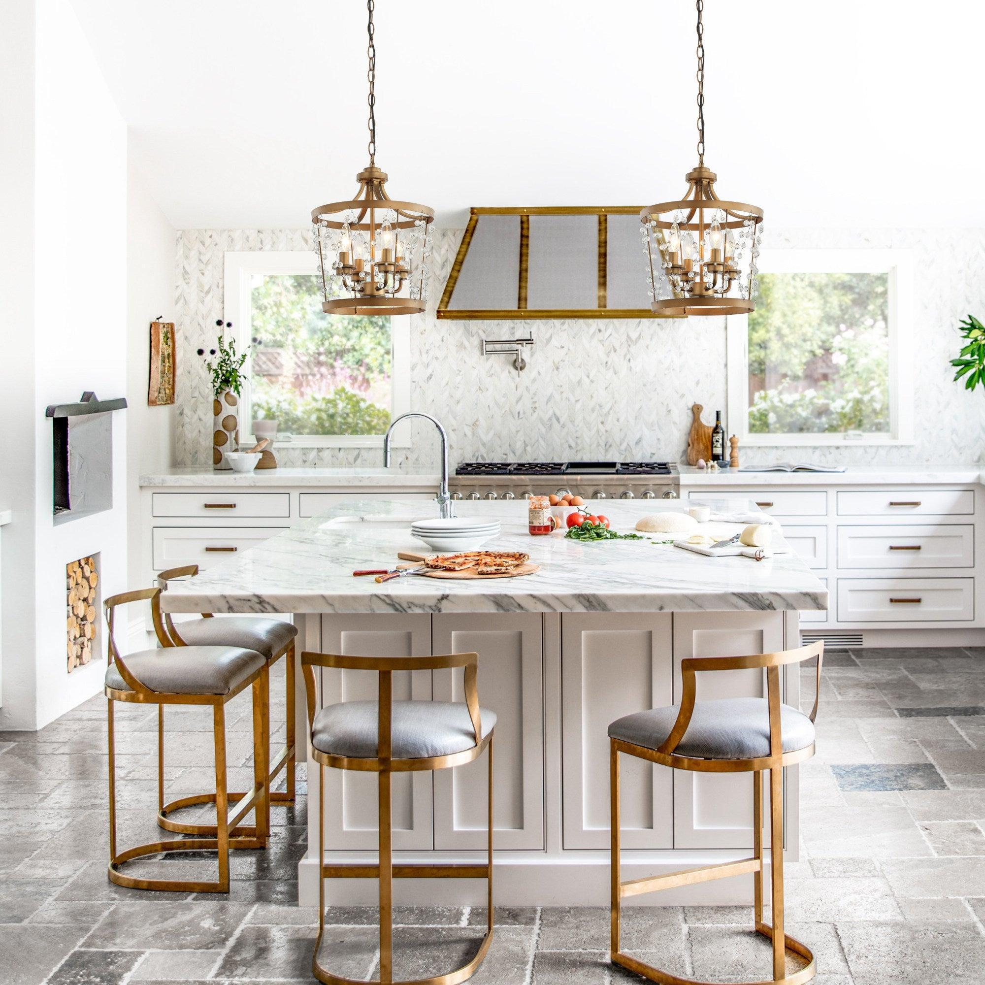 4-Light Rustic Saddle Brown Pendant Lighting Fixture - Farmhouse Style Ceiling Light for Kitchen, Dining Room & Living Room Decor