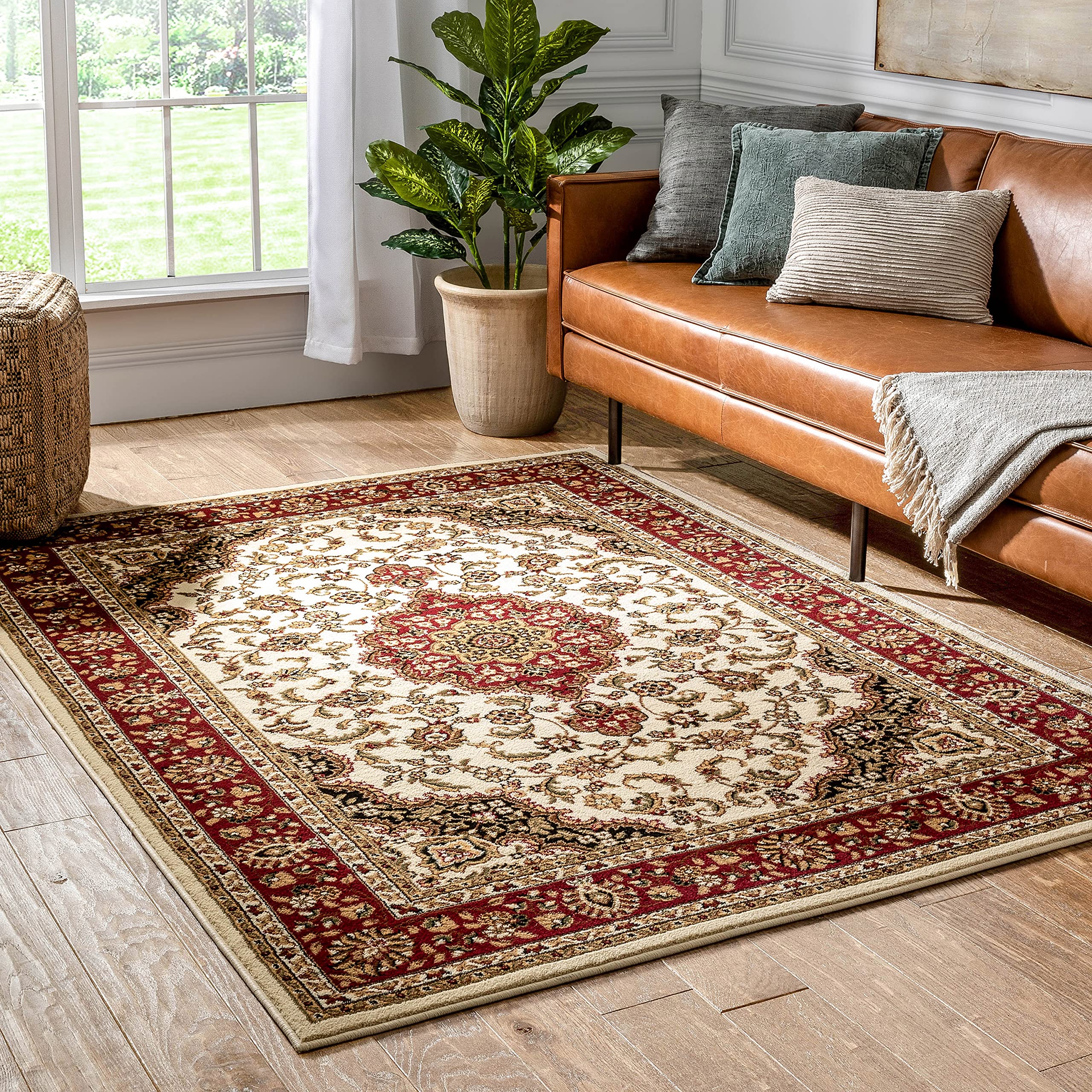 Well Woven Barclay Collection Medallion Kashan Ivory 9x12 Area Rug - Soft Non-Slip Living Room Rug, Bedroom Carpet & Dining Room Floor Mat for Home Decor, Housewarming Gift & Cozy Interior Design