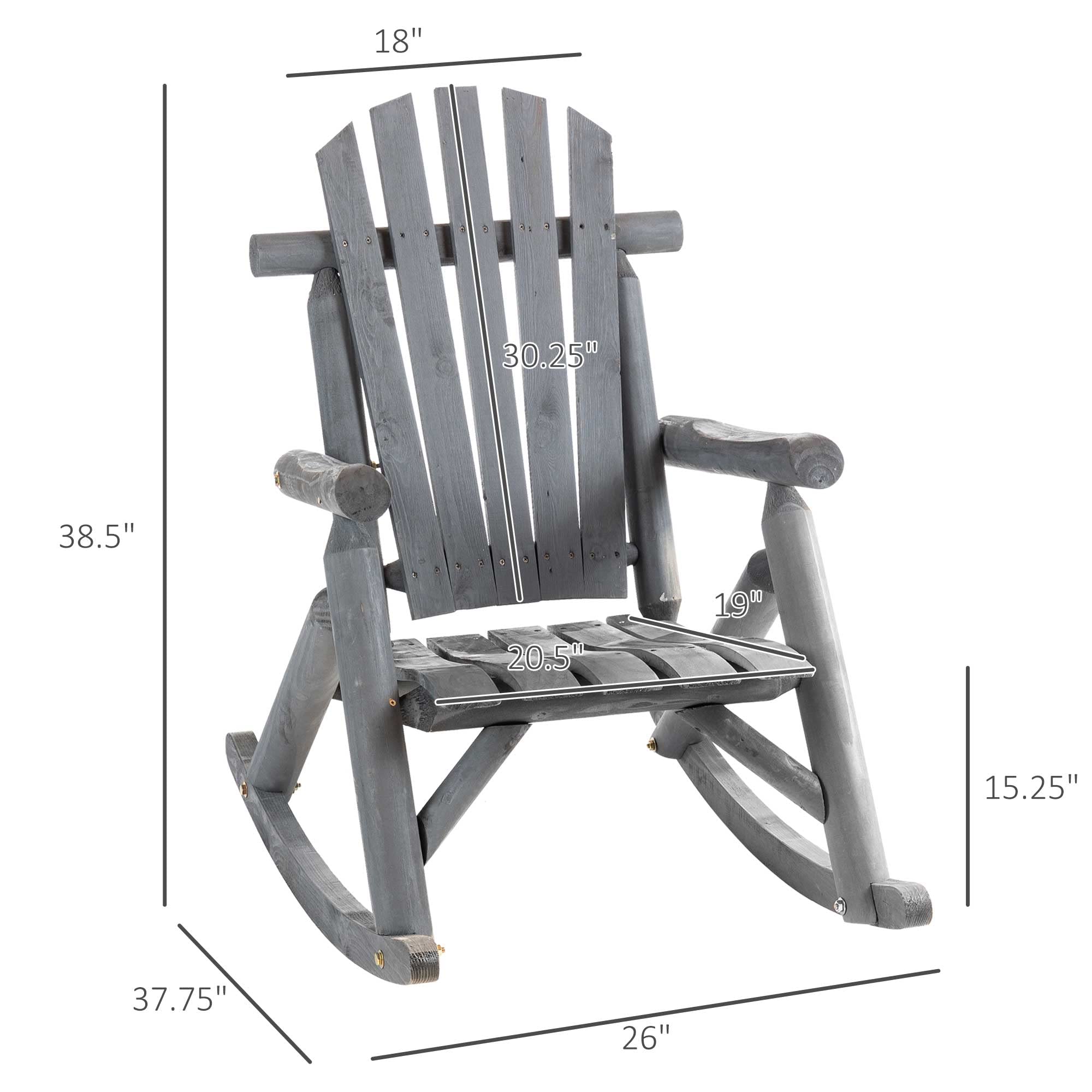 Outsunny Dark Gray Wooden Rocking Chair - Single-Person Adirondack Patio Rocker with Rustic High Back & Slatted Design for Backyard, Garden, Porch - Perfect for Relaxing Outdoors & Indoor Lounging