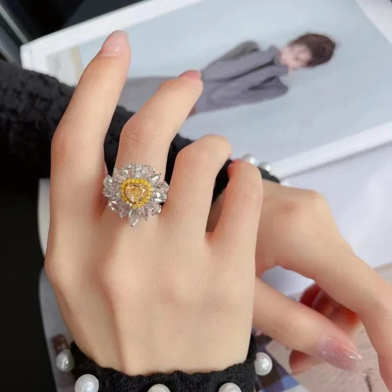3.7 Carat Yellow Diamond 18k Gold Engagement Ring for Women - Elegant Wedding Band, Romantic Proposal Gift, Fine Jewelry for Anniversaries & Special Occasions