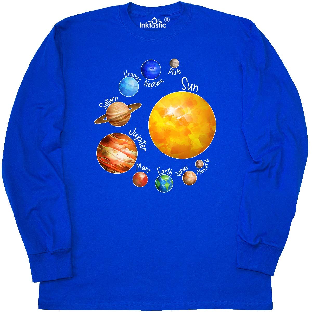 Inktastic Sun and Planets - Yes, and Pluto Long Sleeve T-Shirt for Space Lovers | Solar System Graphic Tee for Men & Women | Perfect for Astronomy Fans, Science Geeks & Casual Wear