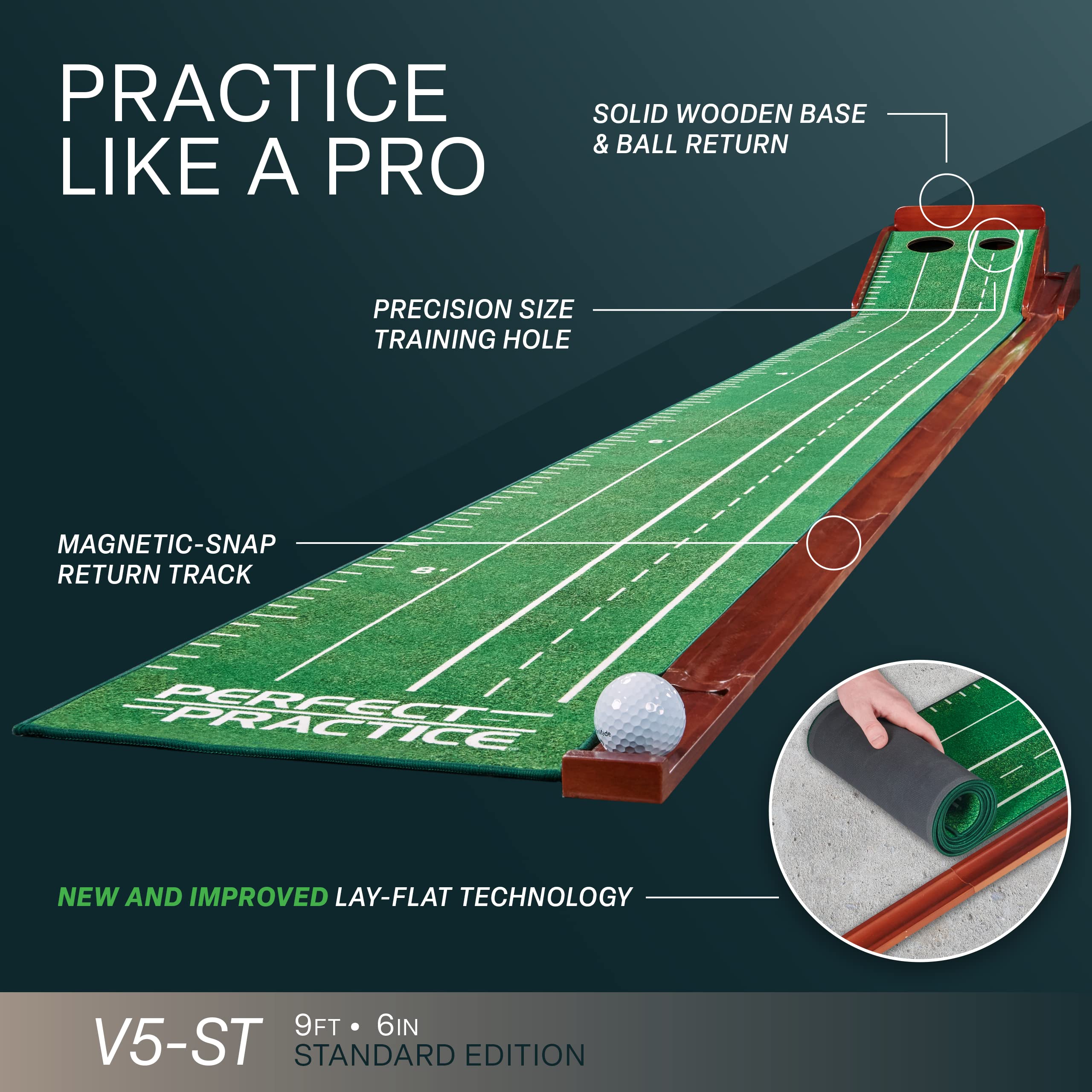 Dustin Johnson Official Putting Mat - Indoor Golf Training Mat with 1/2 Hole for Home & Office Practice - Perfect for Mini Games & Golf Gifts - Premium Golf Accessories for Practice, Entertainment & Home Decor