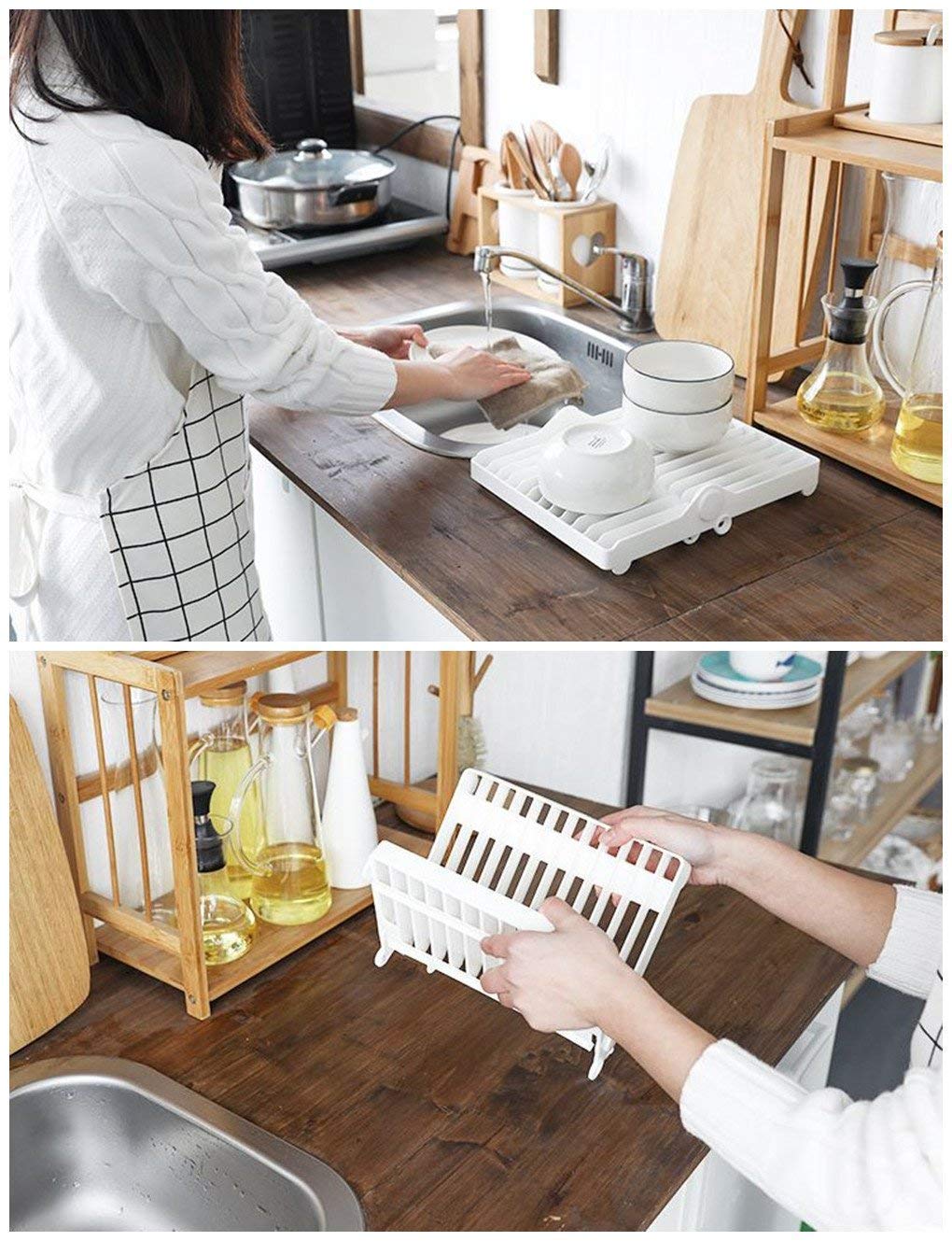 12-Slot Foldable Dish Rack - Space-Saving Kitchen Drainer for Dishes & Utensils