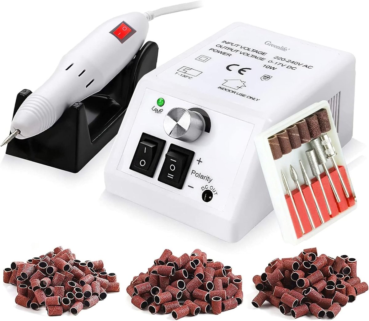 Greenlife® Professional 20000 RPM Electric Nail Drill Kit with 300pcs Nail Files & Sanding Tips - Perfect for Manicure, Pedicure & Nail Art at Home or Salon