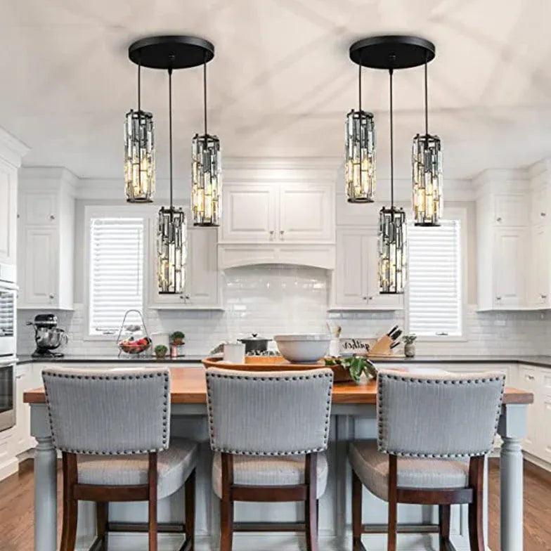 Modern Gold Crystal Cylinder Pendant Light - Elegant Dining Room & Kitchen Island Lighting Fixture for Home Decor