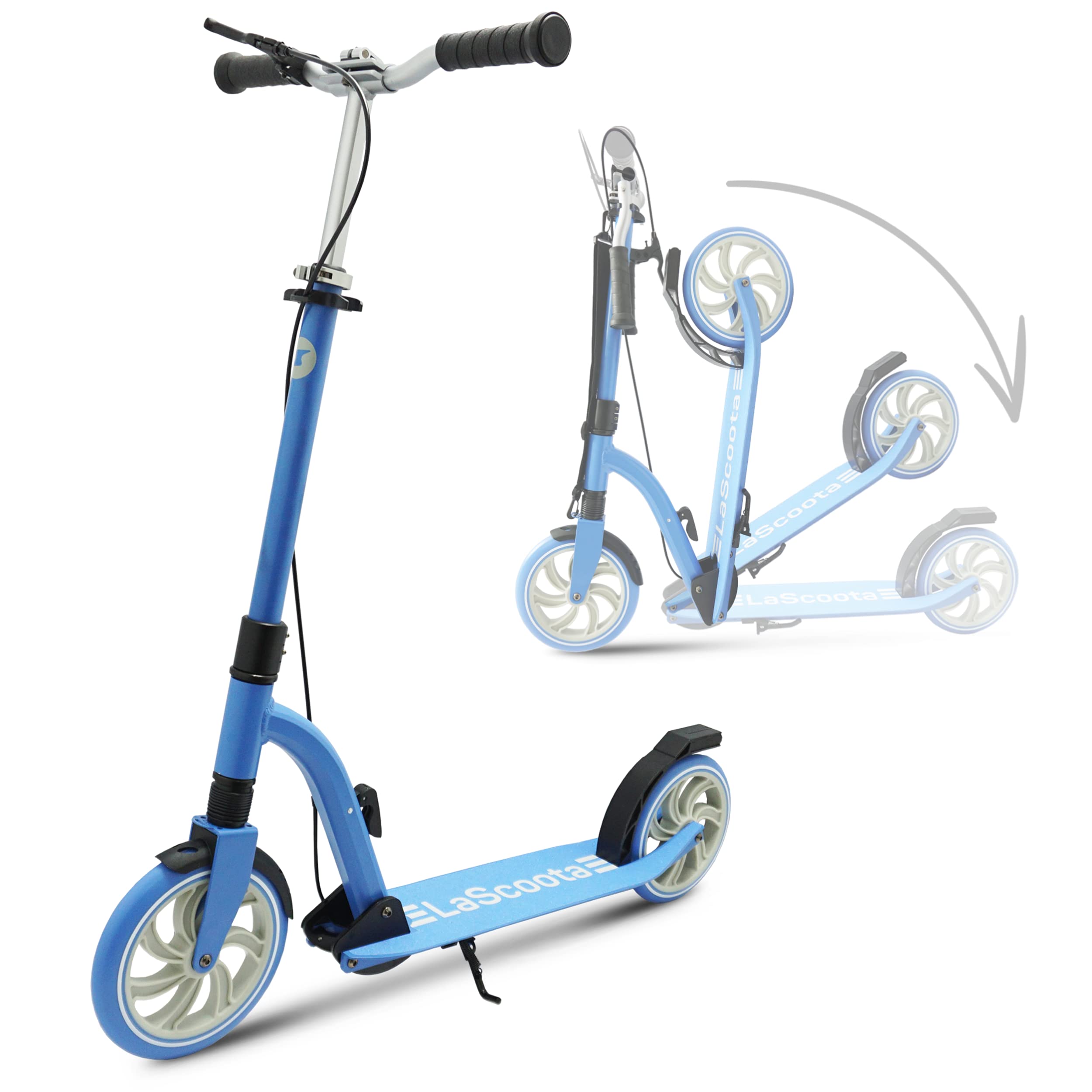 LaScoota Professional Scooter for Kids Ages 6+, Teens & Adults - Lightweight Aluminum Folding Kick Scooter with Adjustable Handlebar & Big Sturdy Wheels - Perfect for Commuting, School, Park & Outdoor Fun - Great Gift Idea for Boys & Girls