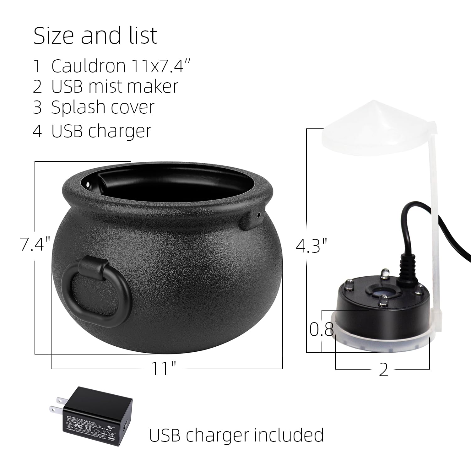 Large Witches Cauldron Mist Maker - USB Mini Fog Machine with LED Lights & Splash Cover for Halloween Decor, Fish Tanks, Vases & Rockery | Perfect for Spooky Parties, Home Decor & Aquarium Displays