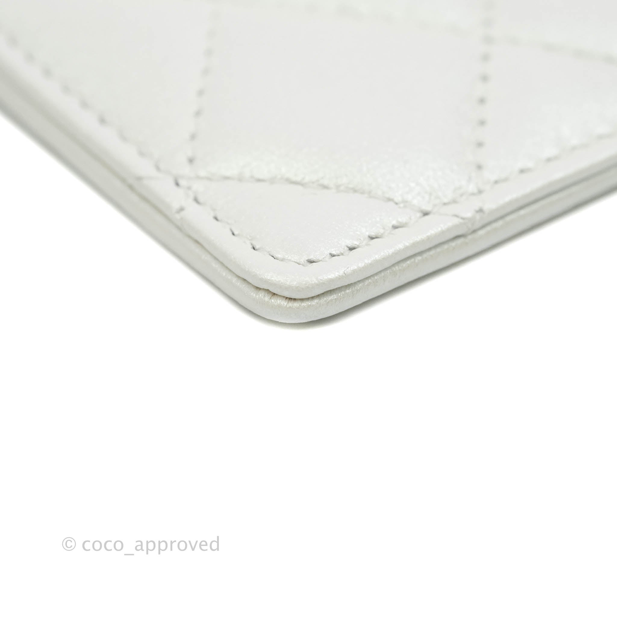 Chanel Classic Flap Card Holder Iridescent White Lambskin Silver Hardware - Luxury Compact Wallet for Everyday Use & Special Occasions