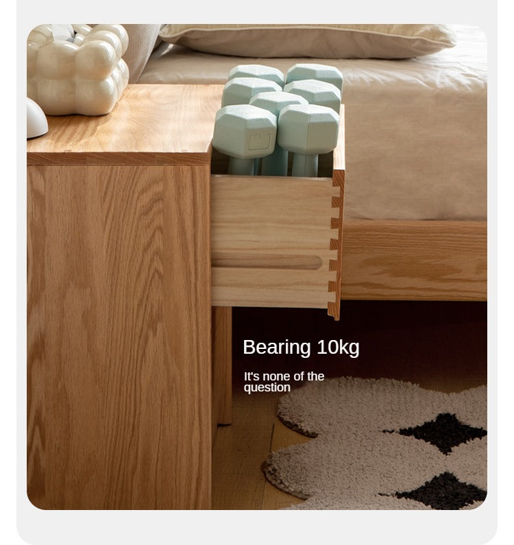 Solid Oak Wood Nightstand with 2 Drawers - Bedroom Side Table for Bedside Storage & Organization