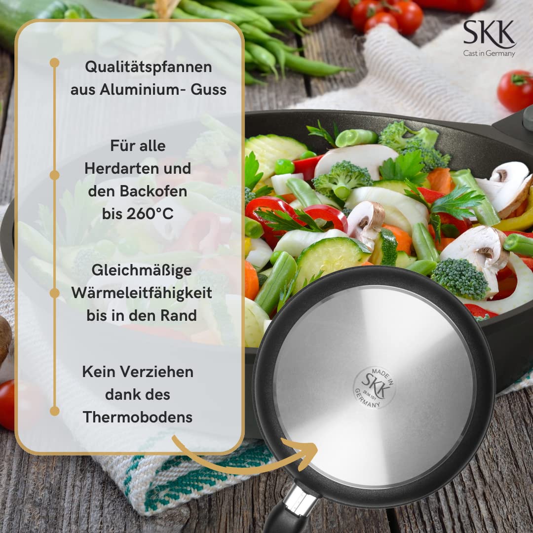 24cm Titanium Induction Shallow Cast Iron Frying Pan with Removable Handle - Perfect for Searing, Sauteing & Everyday Cooking