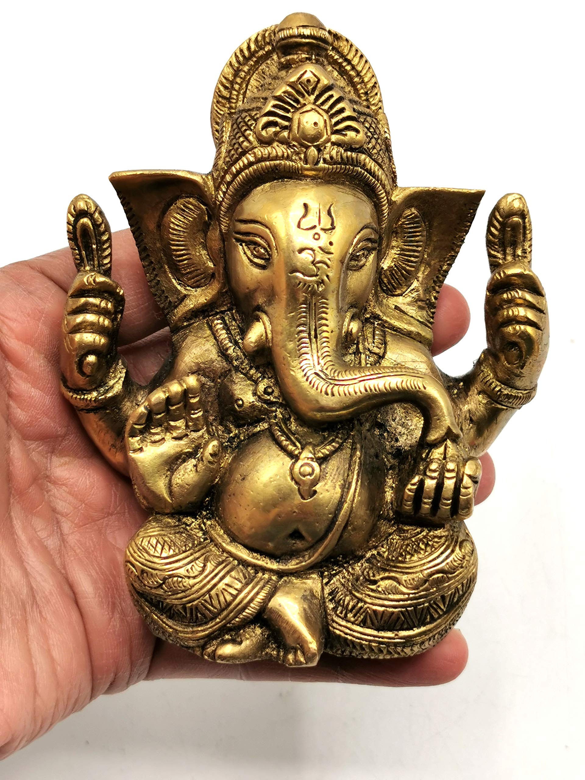 Handmade Brass Ganesha Statue - 4.5 Inch Lord Ganesh Idol Sculpture with Mouse | Premium Quality 780g (1.72 lb) Hindu Deity Murti for Home Altar, Office Decor & Spiritual Gift