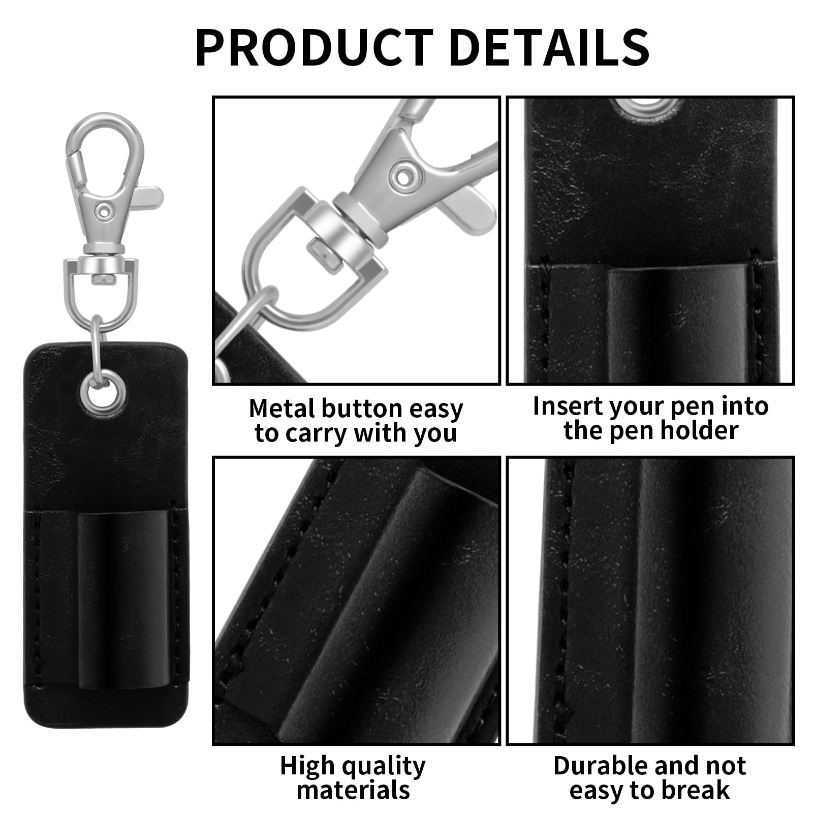 4-Pack Premium Leather Lanyard Pen Holder - Portable Badge & Pencil Pouch with Keychain for Office, School, Travel & ID Card Organization