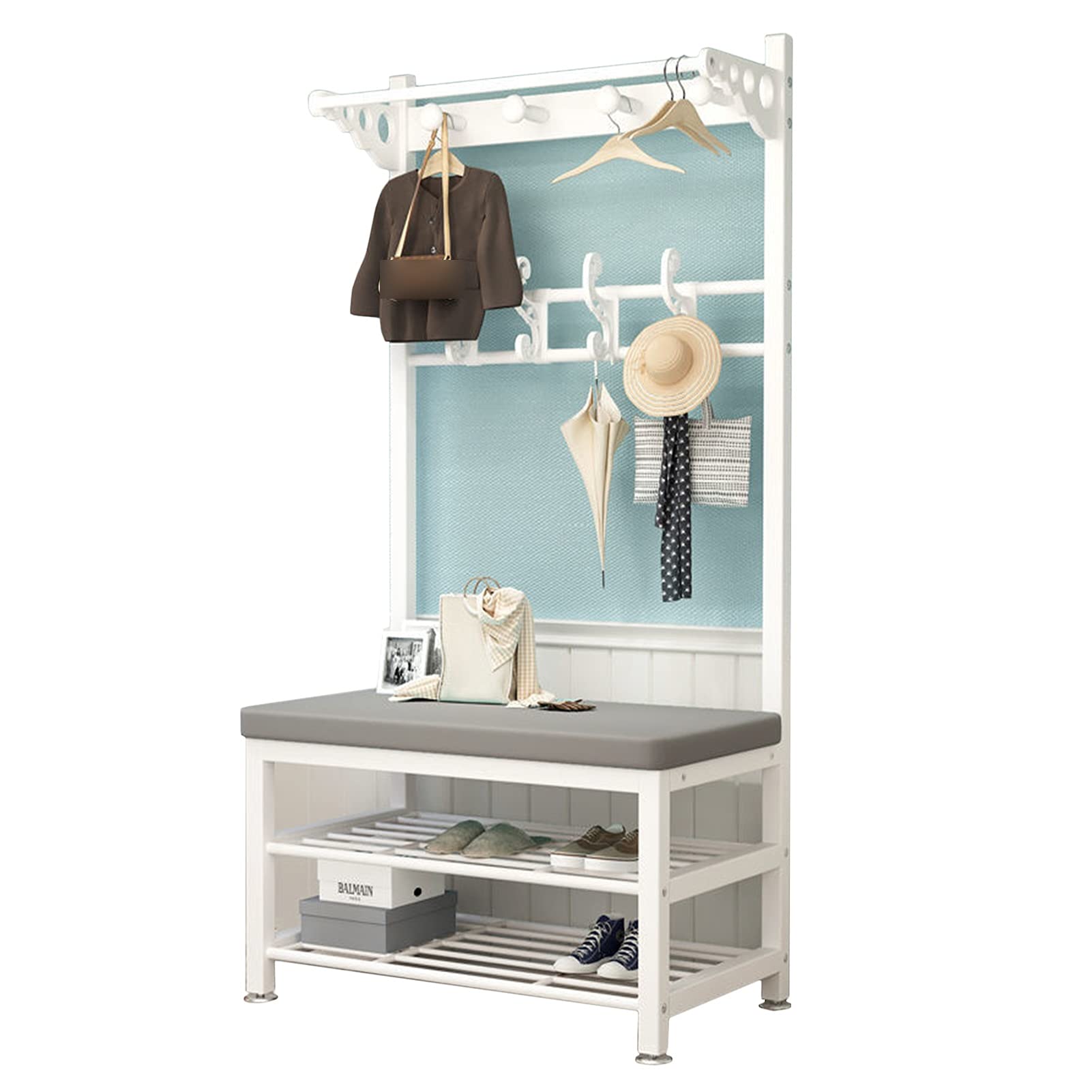 2-Tier Coat Rack Stand with Bench - Portable Metal Clothes Organizer for Hats, Handbags & Shoes | Perfect for Hallway, Bedroom & Entryway Storage Solutions
