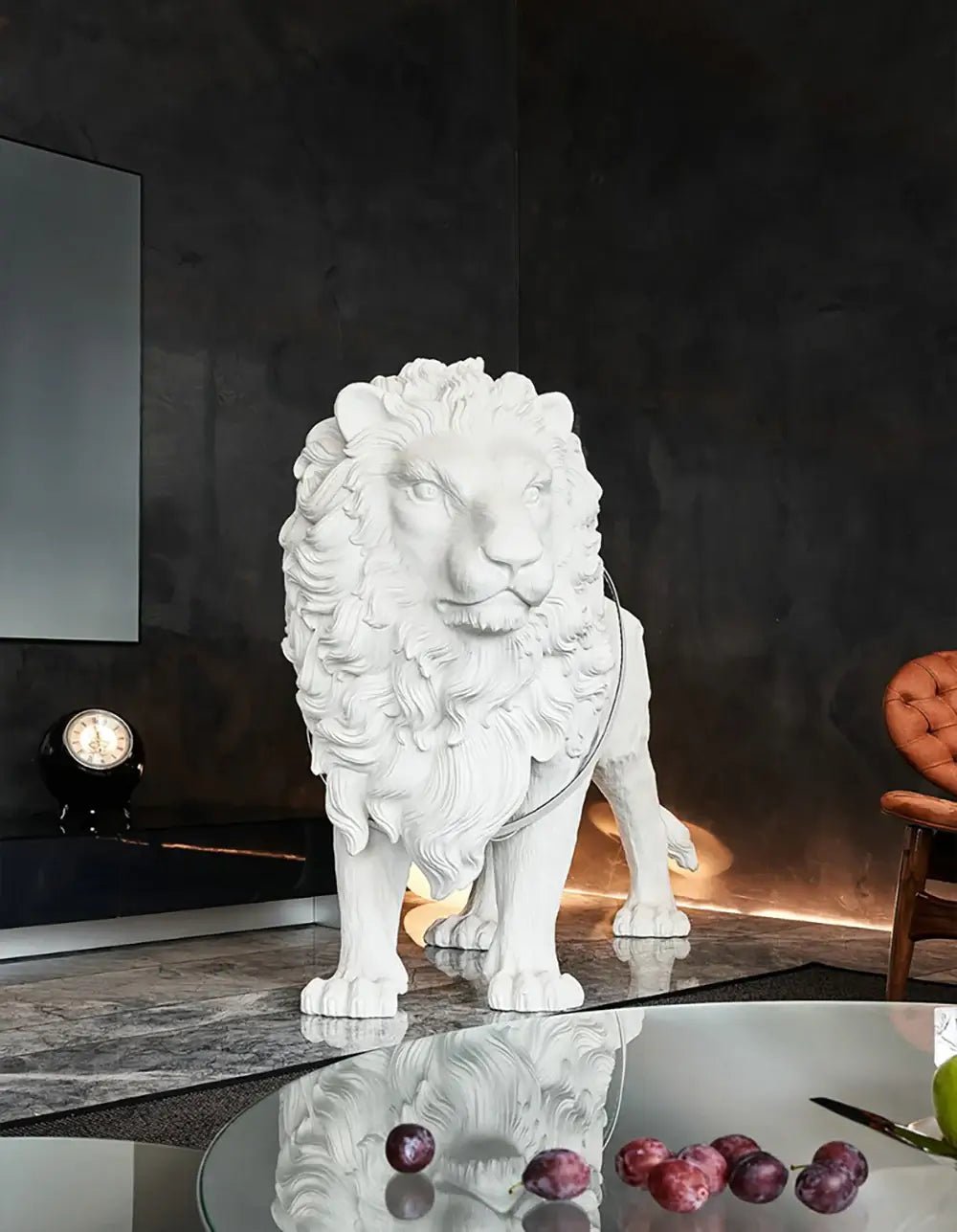 Leo Lion Sculpture Floor Lamp - Modern Animal Statue LED Light for Living Room, Bedroom, or Office Decor - Dimmable Standing Lamp with Lion Base for Home and Commercial Spaces