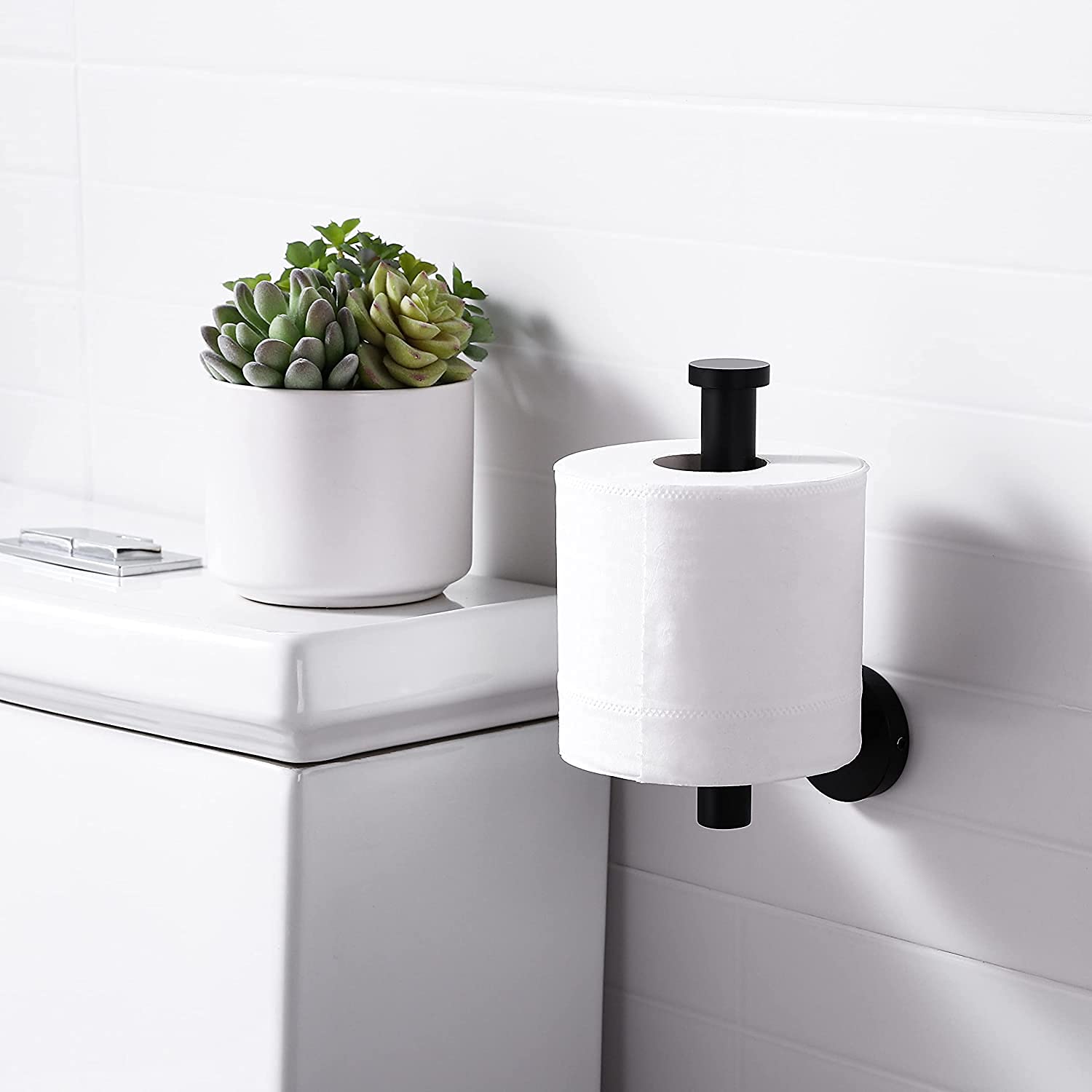 Stainless Steel Toilet Paper Holder - 304 Grade Wall Mount Roll Stand for Bathroom & Kitchen, Matte Black 5 Inch - Durable Home & Bathroom Accessories for Modern Living Spaces